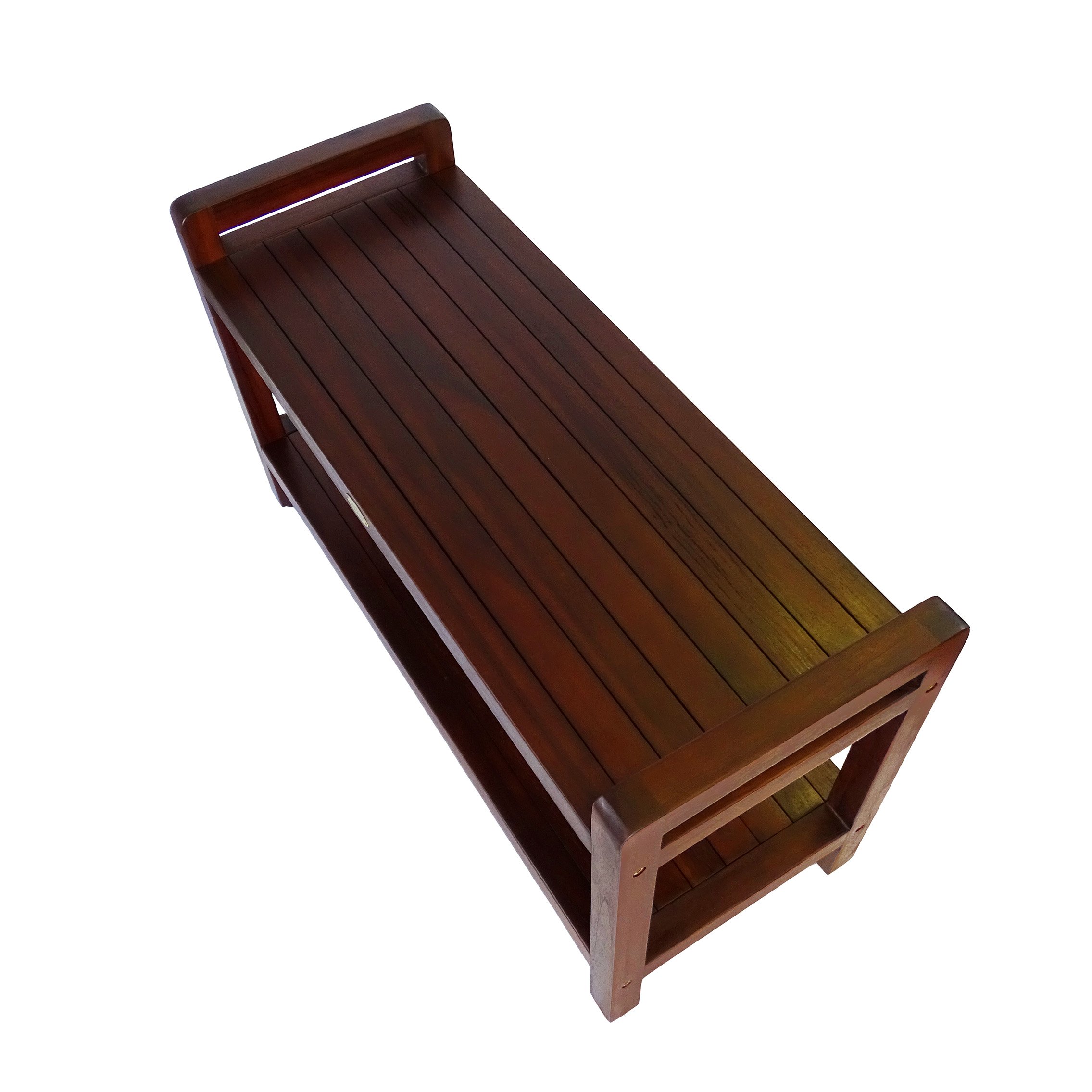 DecoTeak Eleganto 35 Inch Waterproof Teak Wood Shower Bench with Lift Aid Arms - Bathroom Stool Seat & Storage Shelf for Safety & Organization | Perfect for Elderly, Disabled & Spa Showers