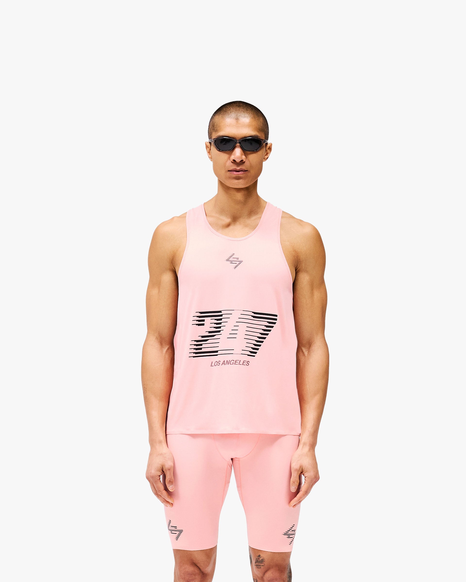 247 Los Angeles Singlet for Women - Soft Pink Workout Tank Top - Gym, Yoga & Running Activewear