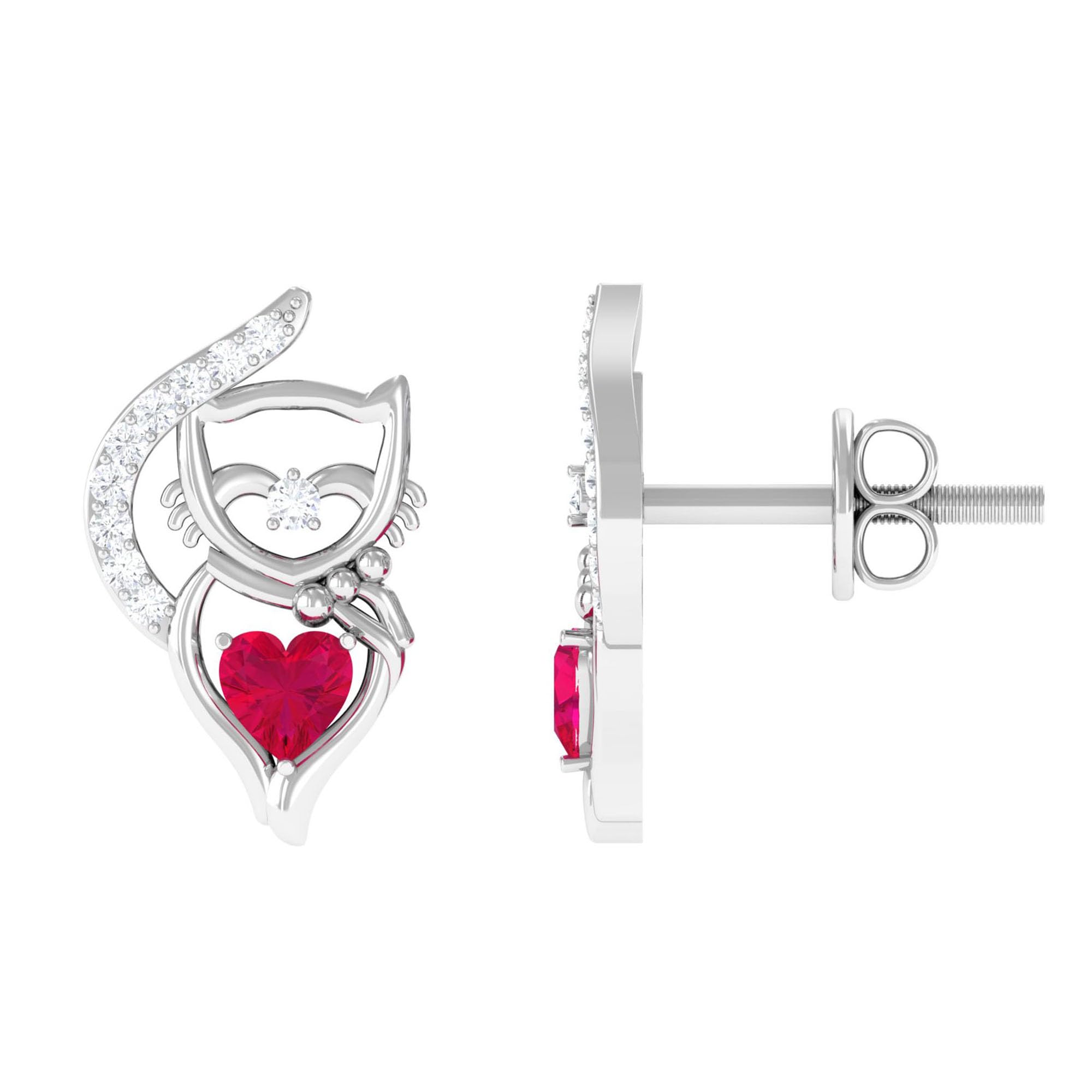 AAA Quality Ruby Cat Stud Earrings - June Birthstone Jewelry for Women | Elegant Gemstone Earrings for Everyday Wear & Special Occasions