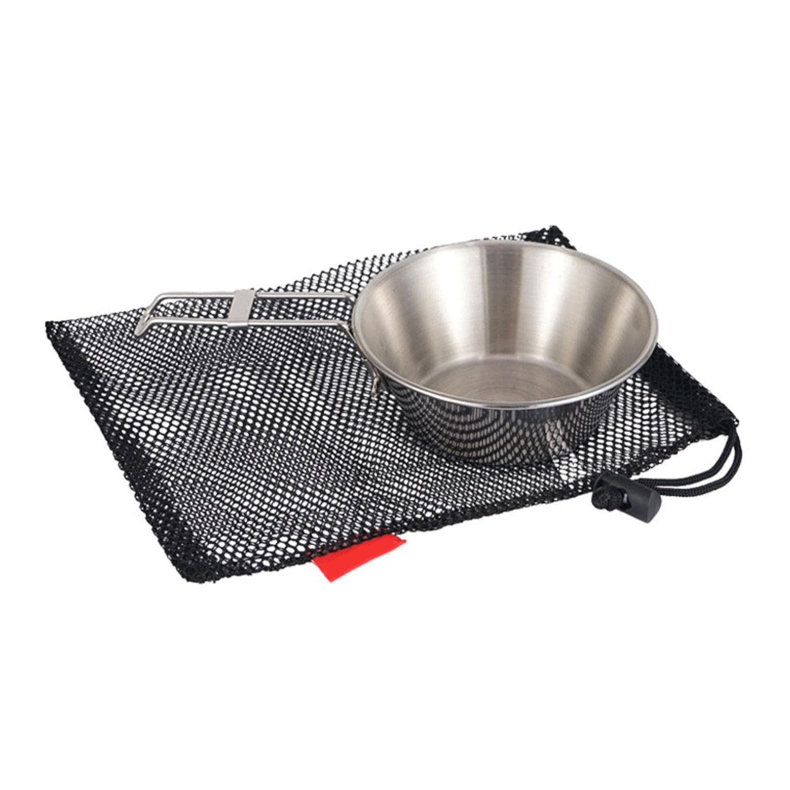 Stainless Steel Folding Camping Bowl with Handle - 550ml Large Size Sierra Cup for Outdoor Picnics, Hiking & Travel | Durable Tableware for Adults & Kids | Includes Mesh Travel Bag for Easy Storage
