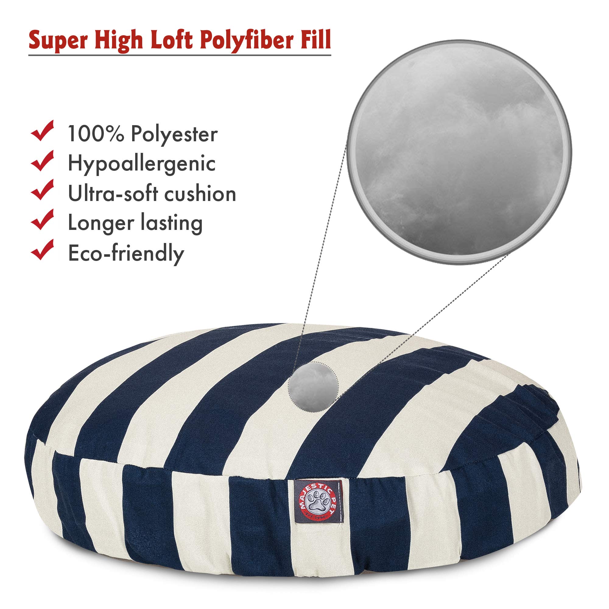 Majestic Pet Products Navy Blue Vertical Stripe Medium Round Pet Bed - Indoor & Outdoor Dog Bed with Removable Washable Cover - Perfect for Living Rooms, Patios & Kennels