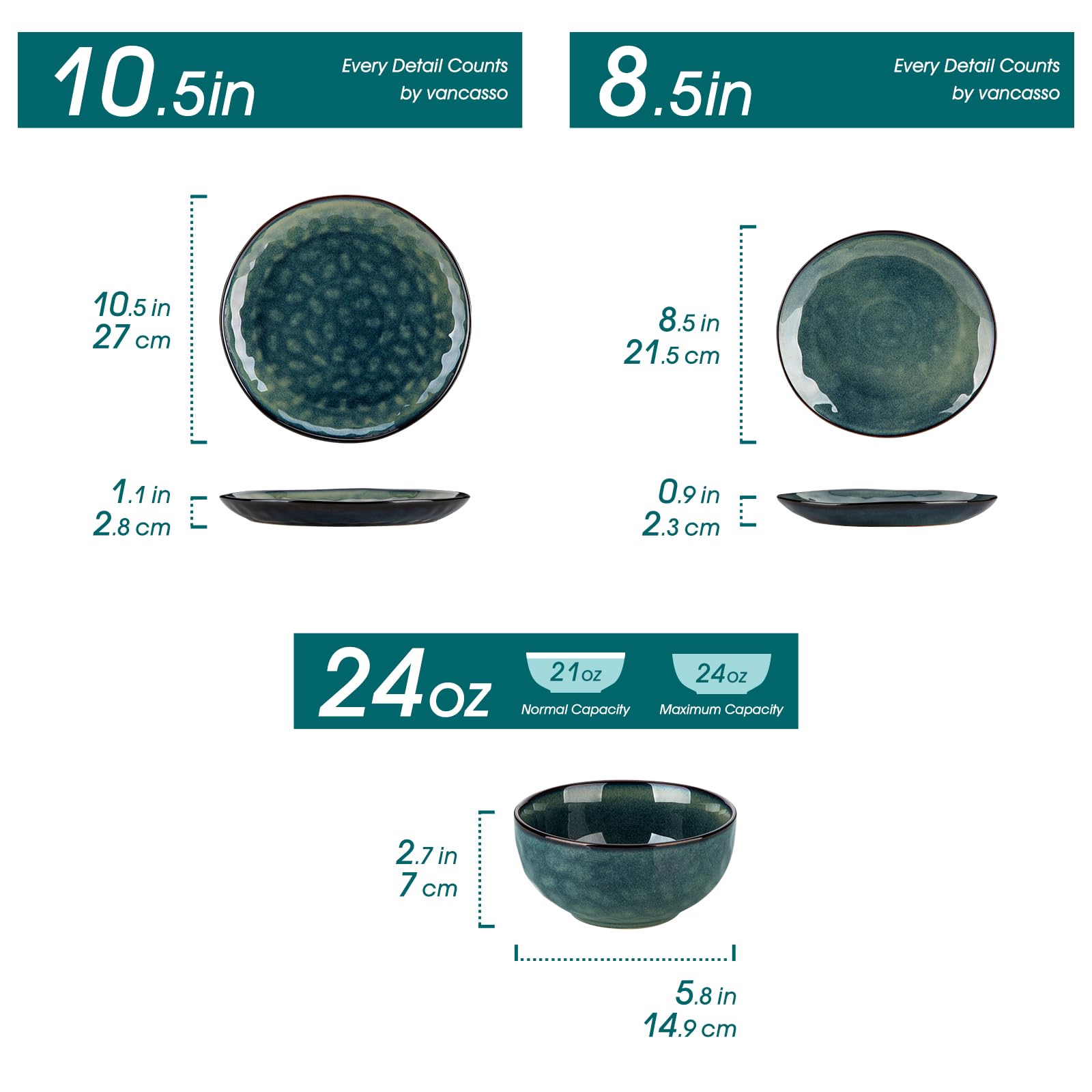 Vancasso Starry 12-Piece Dinnerware Set for 4 - Stoneware Plates & Bowls Set, Dishwasher & Microwave Safe, Green - Perfect for Family Dinners, Parties & Everyday Use