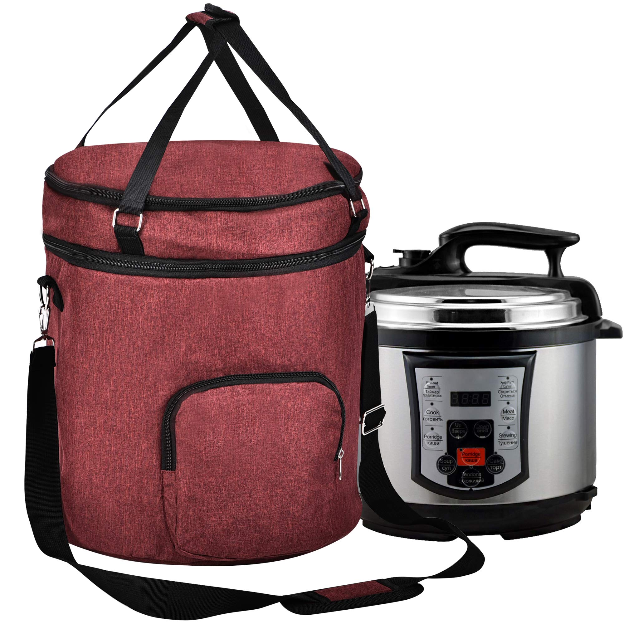 Instant Pot Pressure Cooker Travel Tote Bag - 2 Compartment Storage Case for 8 QT Cooker Accessories & Kitchen Appliances (Wine Red, Bottom Enclosed) - Perfect for Travel, Picnics & Organized Kitchen Storage