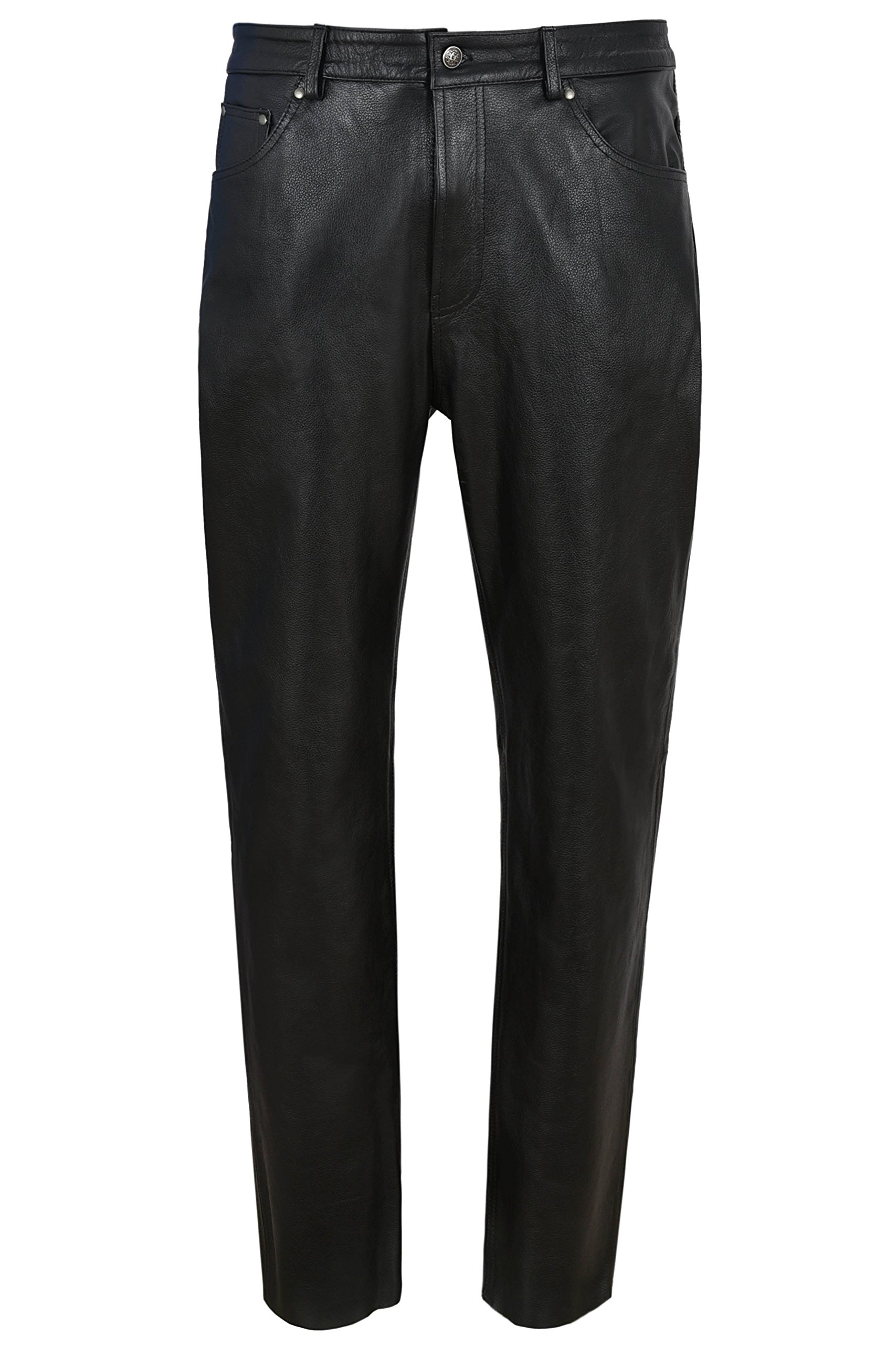 Men's Black Biker Leather Pants - Genuine Cowhide Motorcycle Jeans Style 501 - Perfect for Riding, Night Out & Casual Wear