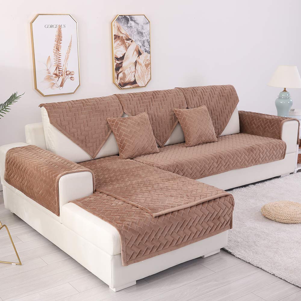 Premium Velvet Sofa Cover - Anti-Slip Stretch Sectional Couch Cover for Pets (36