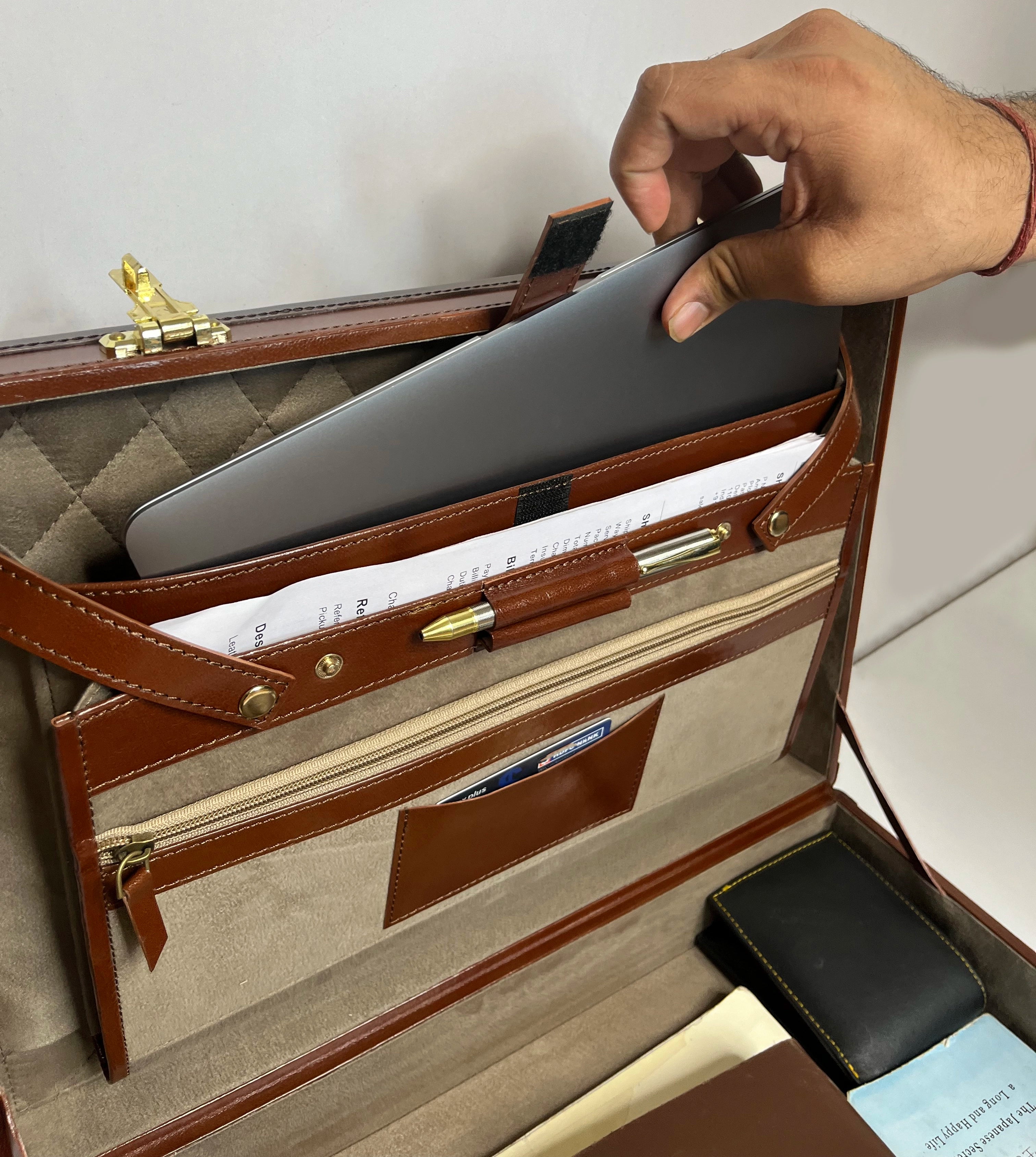 Aston Leather Briefcase - Premium Genuine Leather Business Bag, Limited Edition (Brown) - Perfect for Office, Travel & Professional Meetings