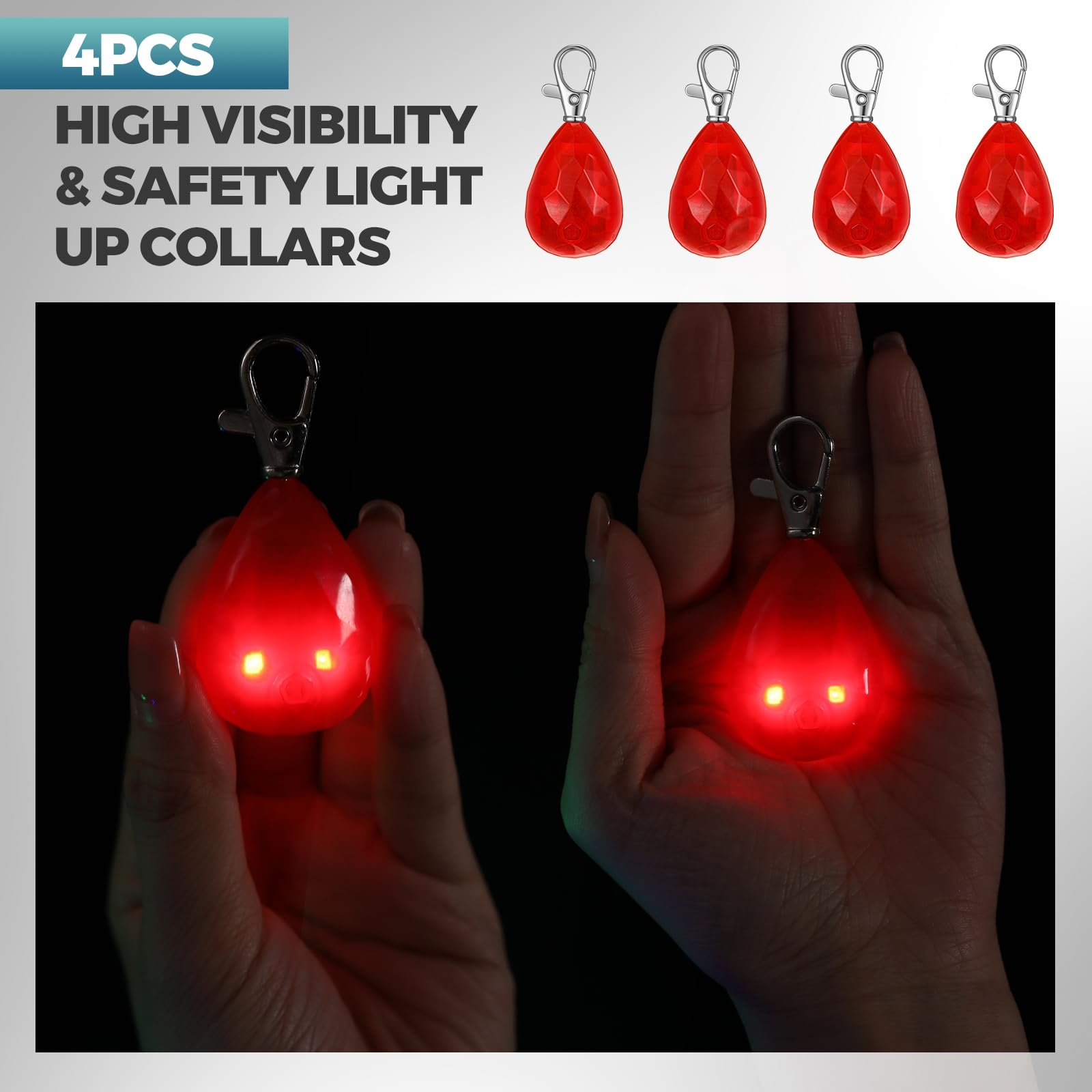 LEIFIDE 4 Pack Rechargeable LED Dog Collar Lights - Waterproof Pet Safety Lights for Night Walking, Running, Camping & Biking (Red) - Perfect for Outdoor Adventures with Your Dog