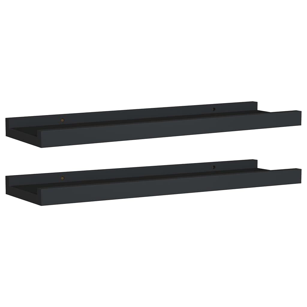 Floating Shelf Wall Mount - 2 Pack Black MDF Shelves 15.7x3.5x1.2 Inches - Modern Storage Shelves for Bedroom, Living Room, Bathroom, Kitchen & Office - Perfect for Displaying Books, Photos, Decor & Essentials