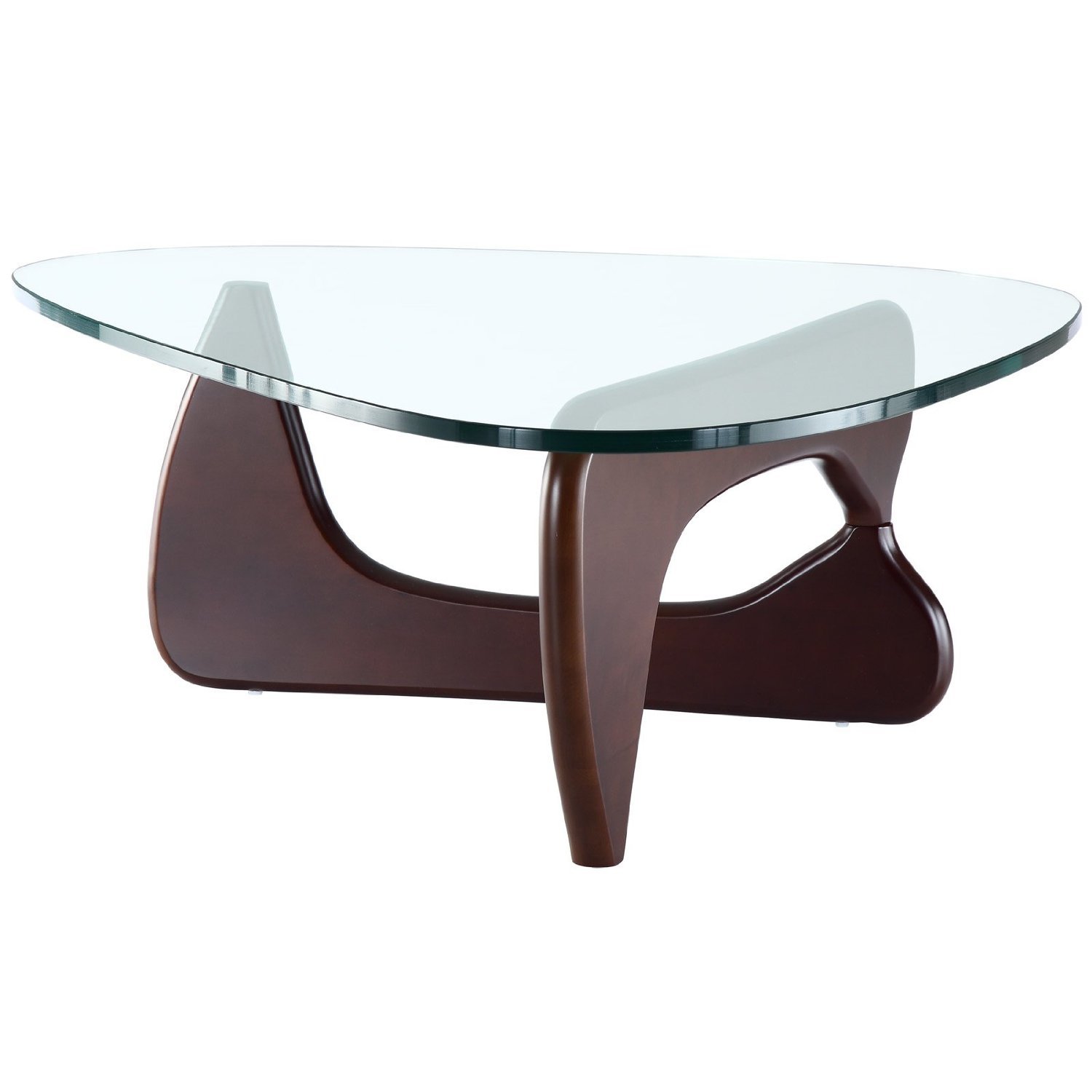 Noguchi Triangle Coffee Table with Glass Top - Dark Walnut Finish | Modern Living Room Furniture for Small Spaces, Apartments & Contemporary Home Decor