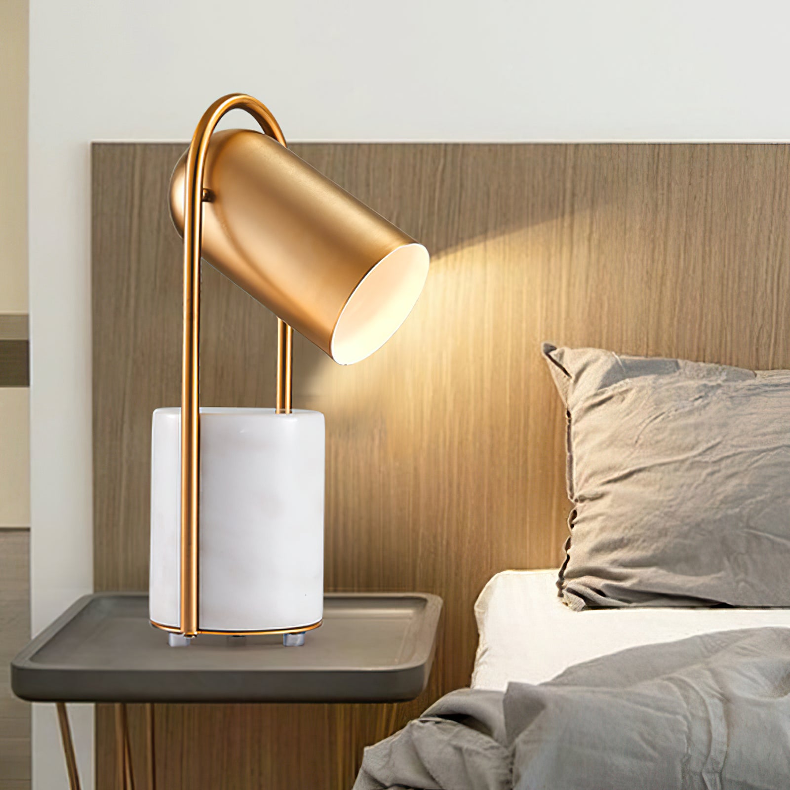Modern Canister Table Lamp - Adjustable LED Desk Light for Home Office, Bedroom & Living Room - Stylish Nightstand Lamp with Dimmable Warm White Light for Reading & Relaxing