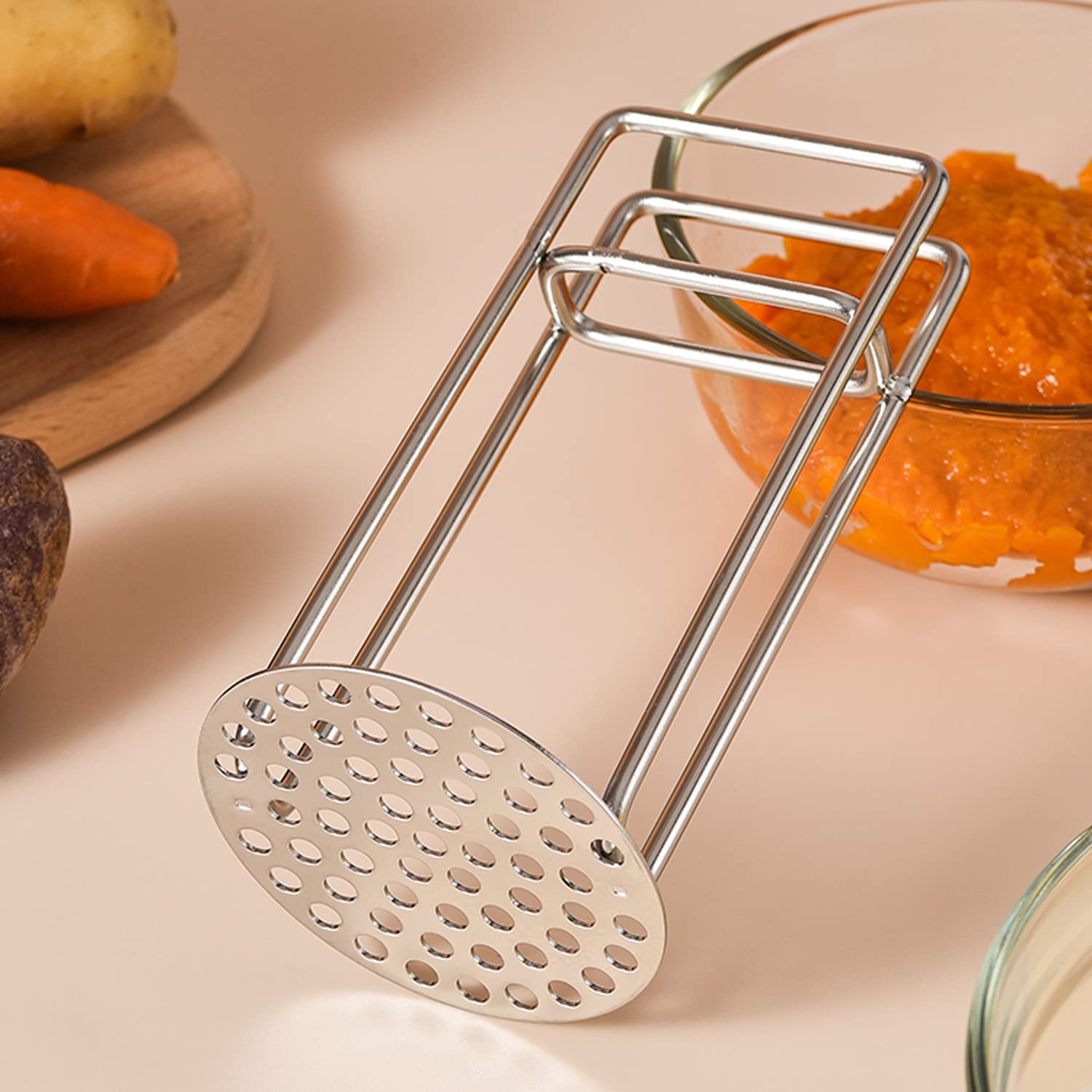 Premium Stainless Steel Potato Masher - Soft Grip Non-Slip Handle Kitchen Tool for Mashing Potatoes, Fruits & Vegetables - Perfect for Cooking, Baking & Meal Prep