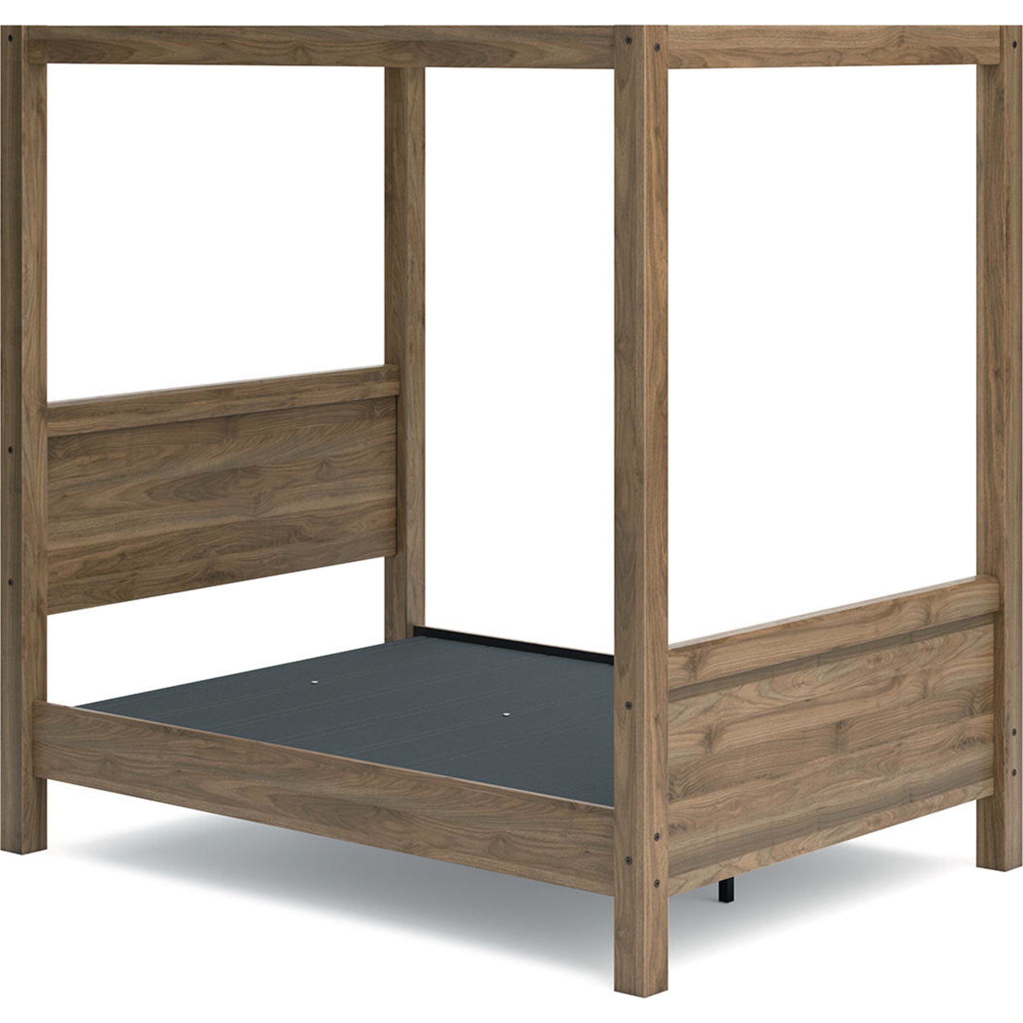 Aprilyn Full Canopy Bed in Honey Finish - Elegant Queen Size Canopy Bed Frame with Curtain Rods for Romantic Bedroom Decor, Perfect for Master Bedrooms, Guest Rooms & Bohemian Style Homes