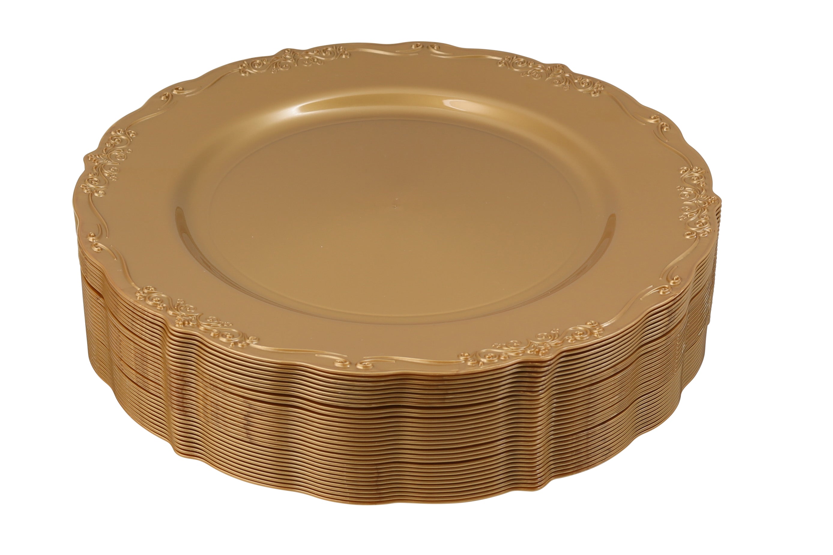 Vintage Gold Round Plastic Plates - Elegant Disposable Tableware for Parties, Weddings & Special Events