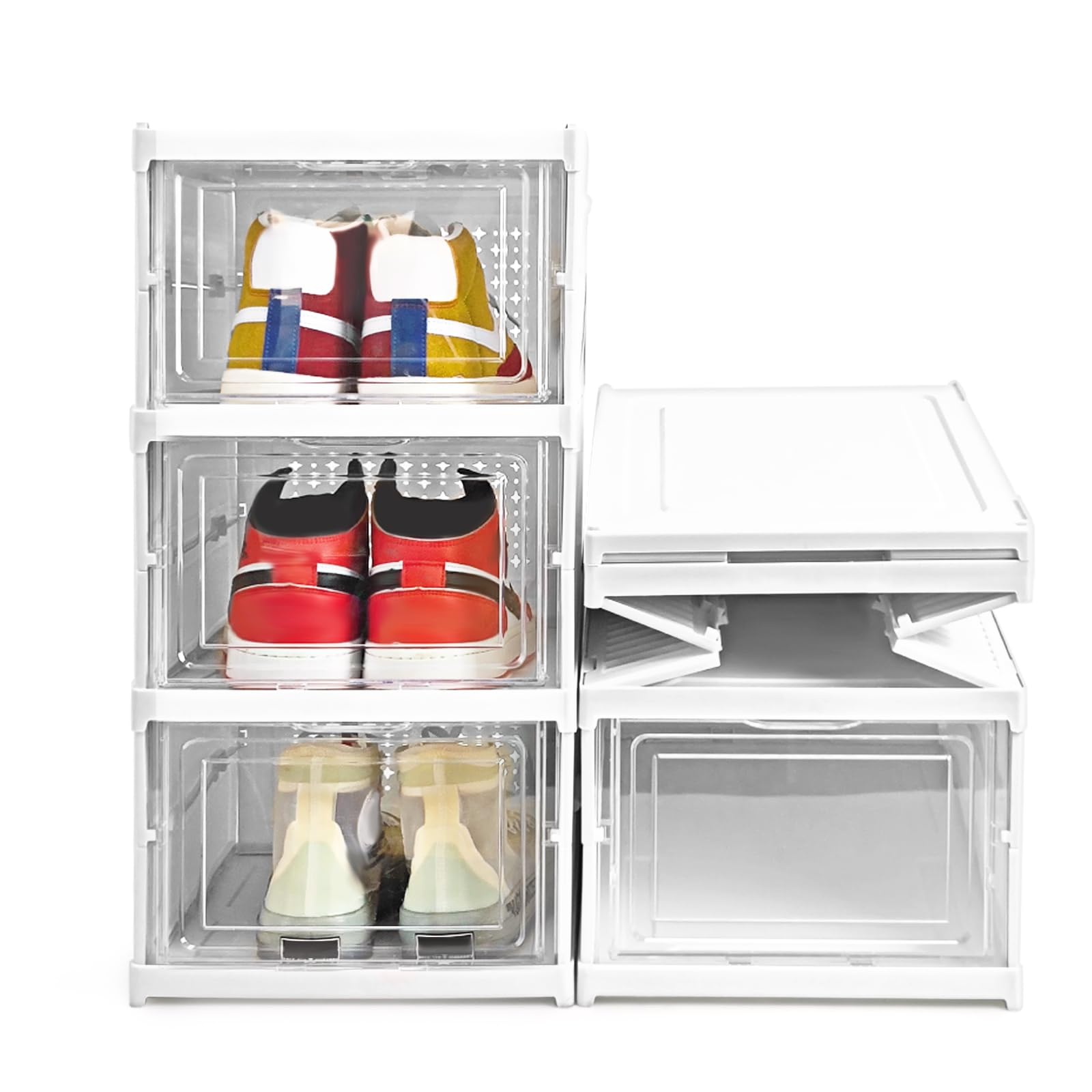 Clear Stackable Shoe Storage Box - 3-Tier Shoe Organizer for Closet | Sneaker Display Case | Perfect for Bedroom, Closet & Entryway Organization (1-Pack)