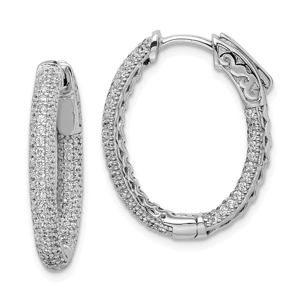 Sterling Silver Rhodium-Plated CZ Oval Hoop Earrings for Women | Elegant Hinged Design | Perfect for Parties, Weddings & Everyday Wear