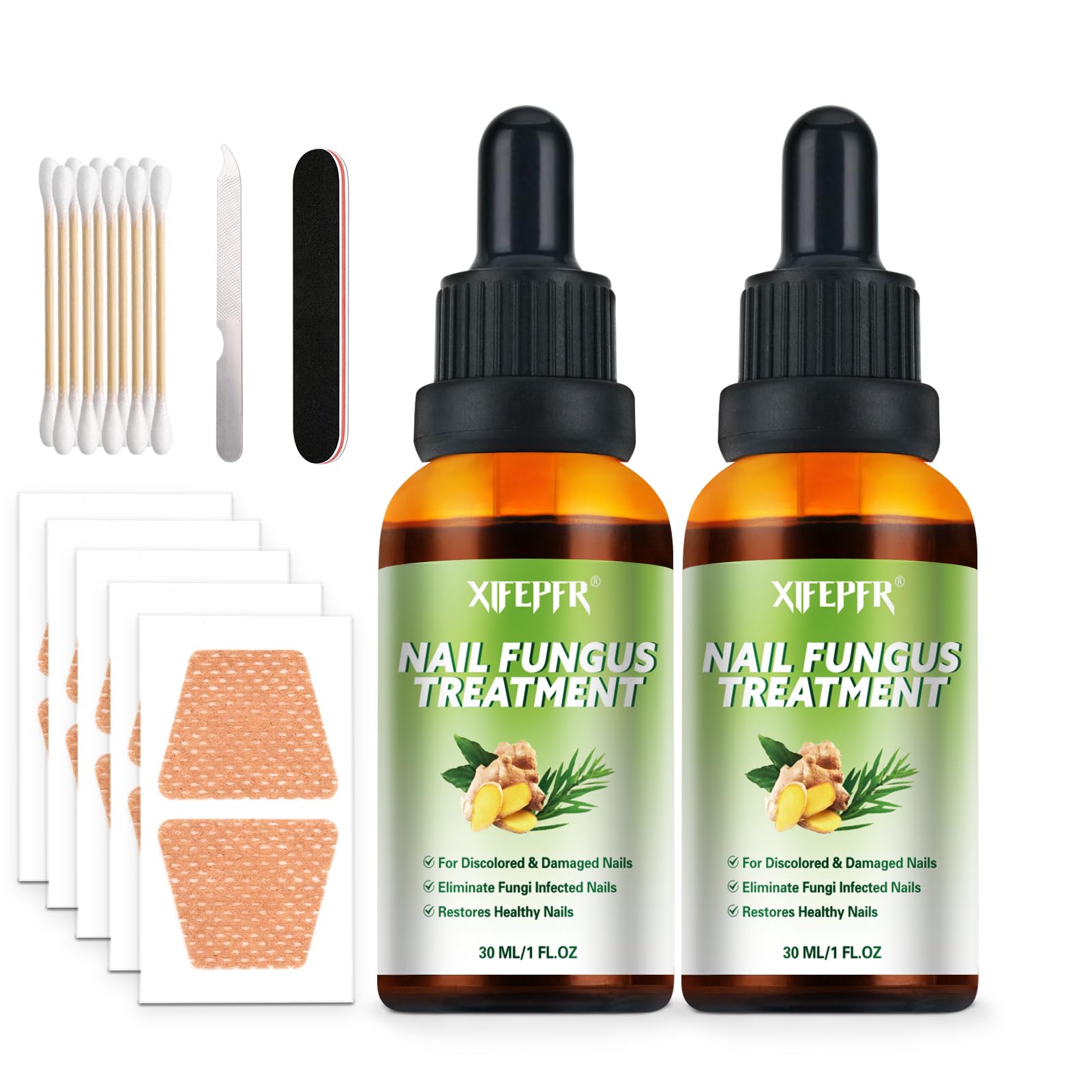 **Extra Strength Ginger Toenail Fungus Treatment - Nail Strengthening & Growth Formula for Thick, Discolored & Damaged Nails - Fungal Nail Patches for Toenail Repair - Ideal for Athletes, Swimmers & Daily Foot Care**