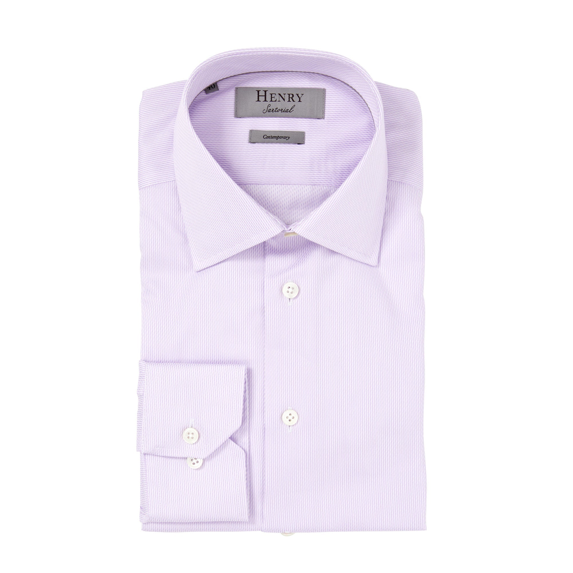 HENRY SARTORIAL Men's Micro Stripe Cotton Dress Shirt - Contemporary Slim Fit, Light Purple (Lilac) - Perfect for Business Casual & Office Wear