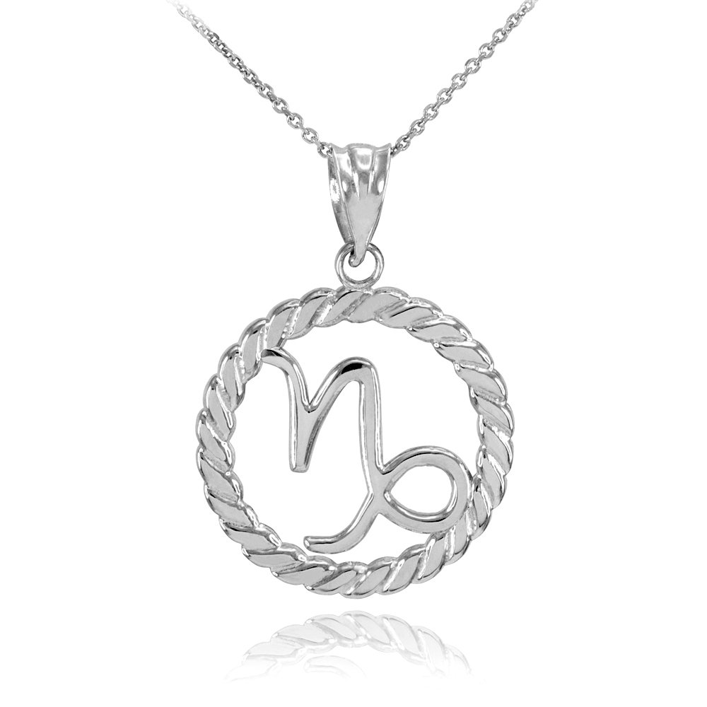 10k White Gold High Polish Roped Circle Capricorn Zodiac Pendant Necklace - Elegant Jewelry for Birthdays, Gifts & Everyday Wear