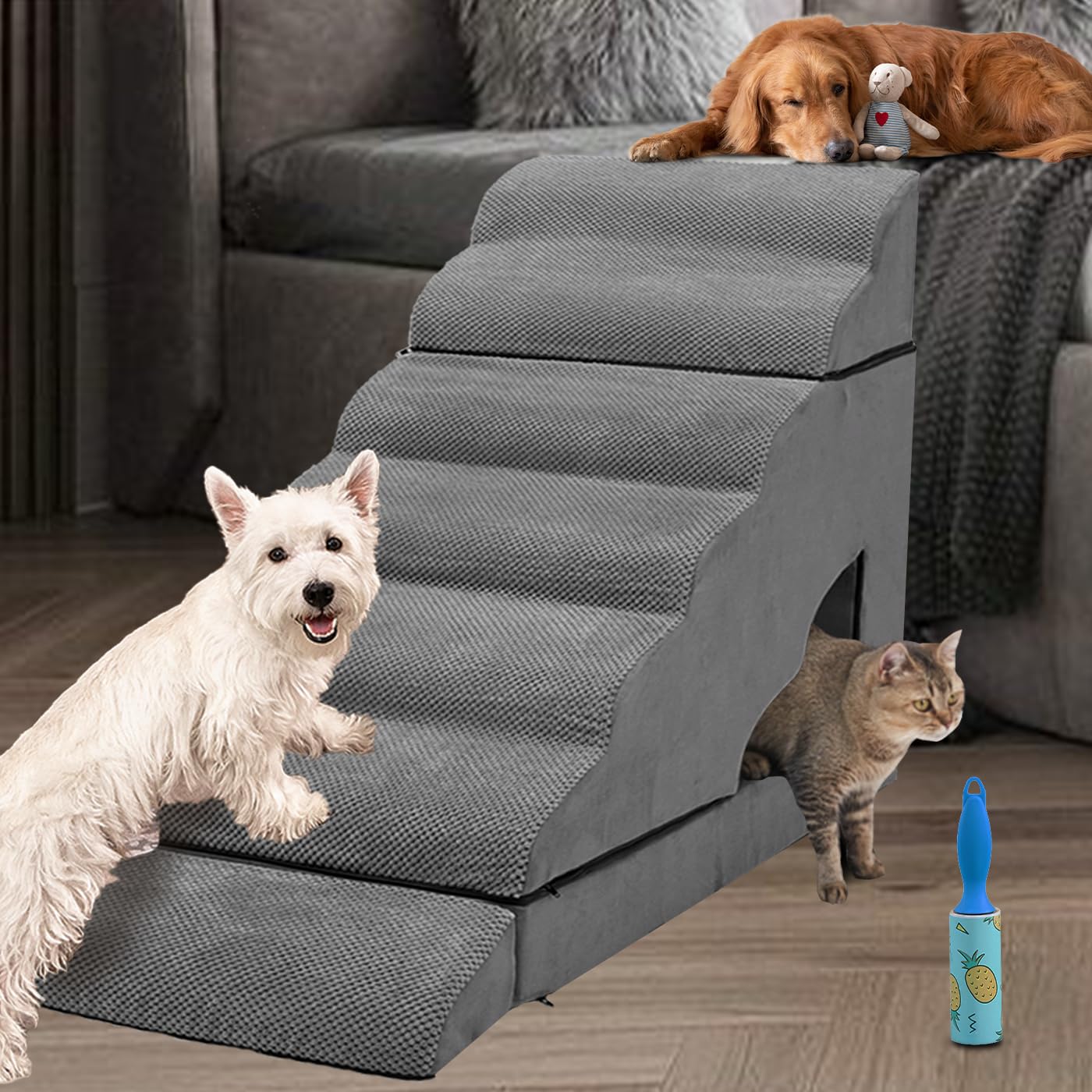 A.FATI 7-Tier Non-Slip Dog Stairs for High Beds (32