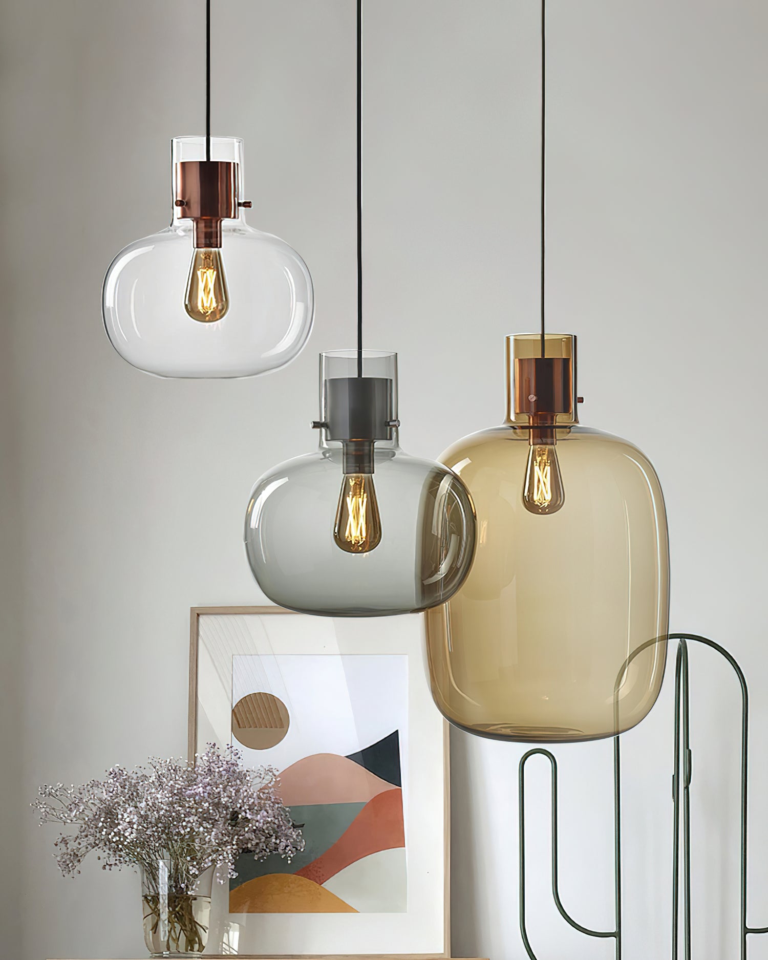 Cambre Glass Pendant Light - Modern Hanging Fixture for Kitchen Island, Dining Room & Bedroom Lighting - Dimmable LED Chandelier with Clear Glass Shade