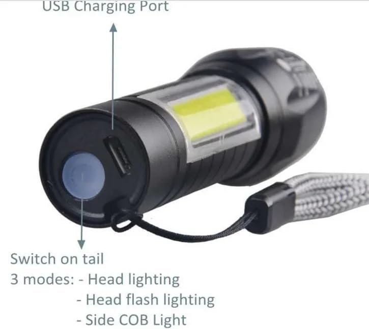 TechPride Rechargeable LED Flashlight - High Lumens, Zoomable Mini Torch with 3 Light Modes | Perfect for Emergencies, Camping, Hiking & Outdoor Adventures (Combo T1-2)