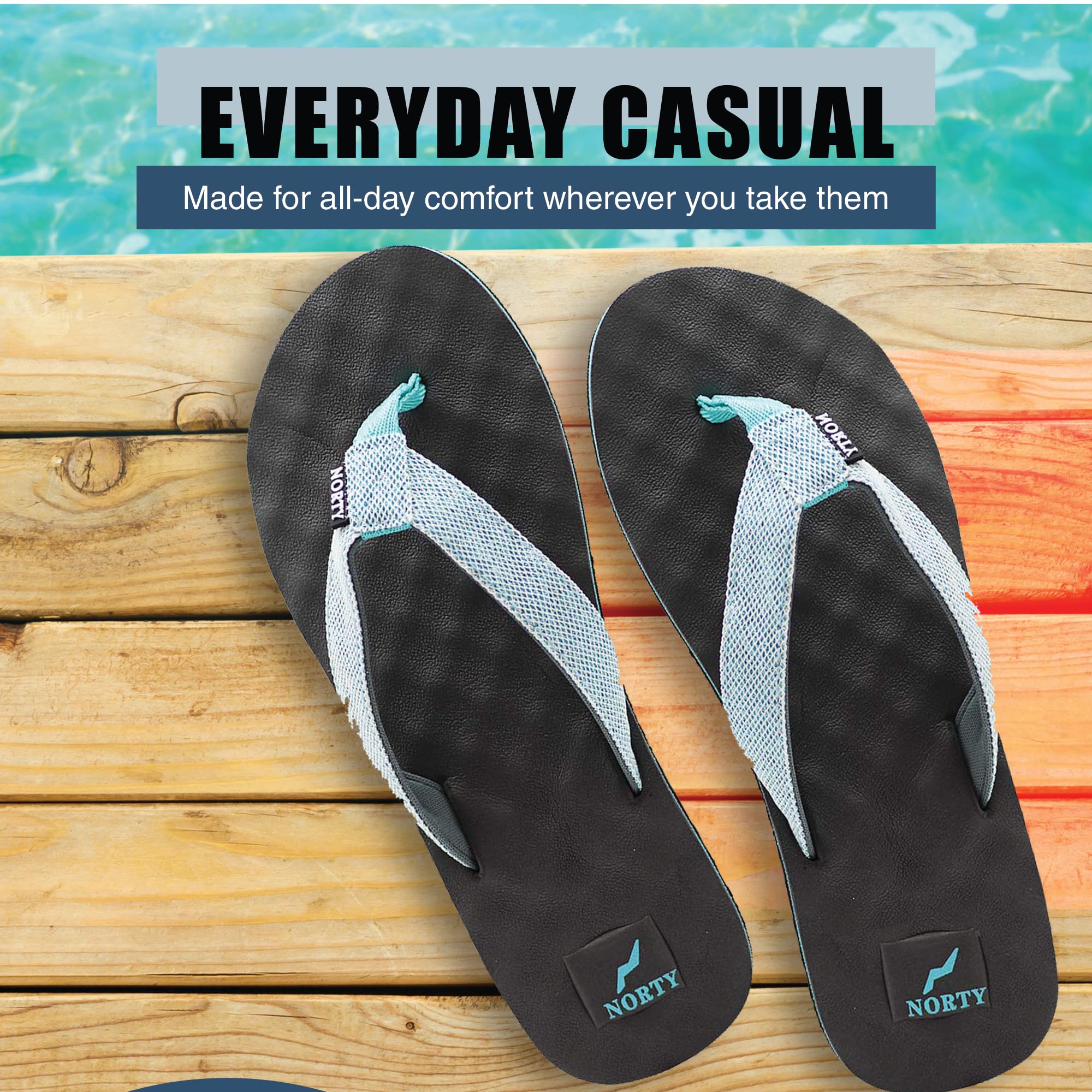 NORTY Women's Casual Flip Flop Thong Sandals - Comfortable Beach & Pool Slides, Summer Slippers for Everyday Wear, Outdoor, Vacation, and Lounging