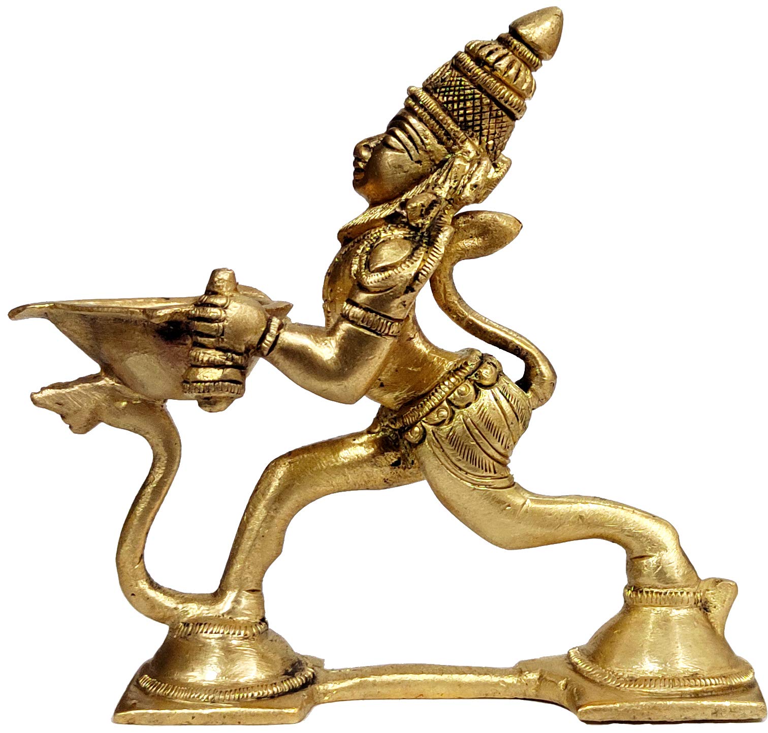 Antique Brass Oil Lamp Diya Hanuman Aarti - Rare Vintage Deepak for Hindu Puja & Home Decor (12072) | Perfect for Religious Ceremonies, Festivals & Spiritual Meditation