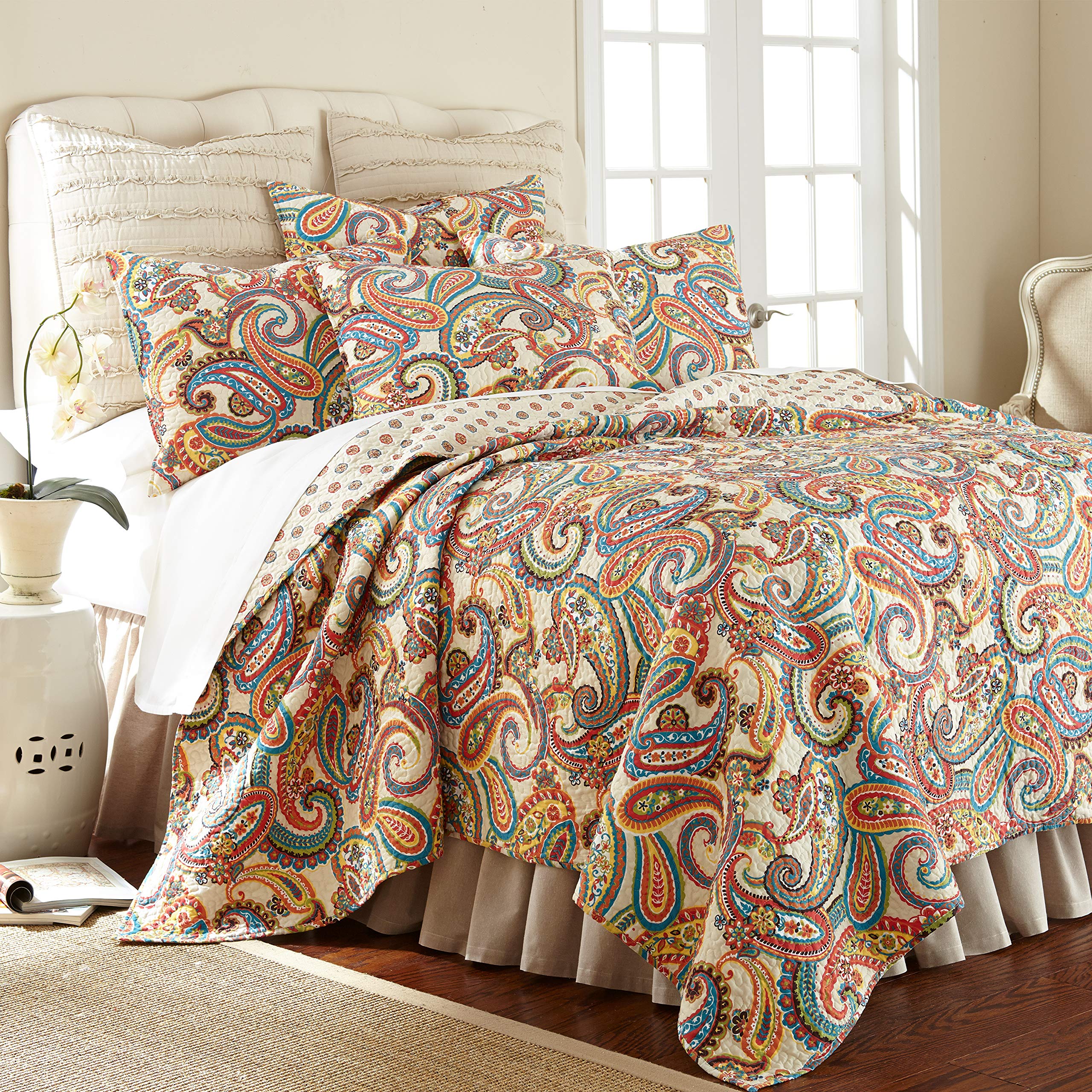 Levtex Home Alyssa Paisley Twin Cotton Quilt Set - Autumn Colors Floral Bedding for Girls' Room & Cozy Fall Decor
