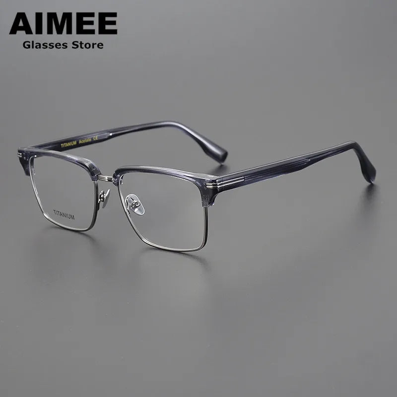 Stylish Unisex Full Rim Polygon Square Titanium Acetate Eyeglasses Frame 6518 - Lightweight Durable Glasses for Work, Reading & Fashion Accessories