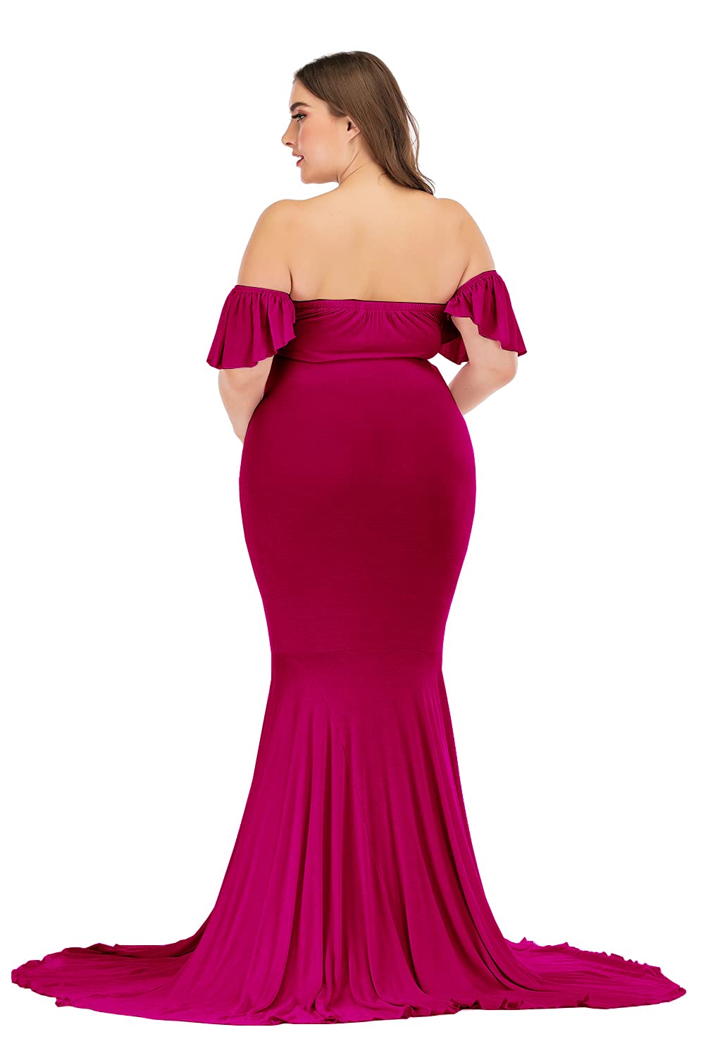 ZIUMUDY Elegant Off Shoulder Maternity Dress - Stretchy Fitted Photo Shoot Gown, Wrap Mermaid Style Baby Shower Dress for Pregnancy Photoshoots, Bridal Showers & Special Occasions