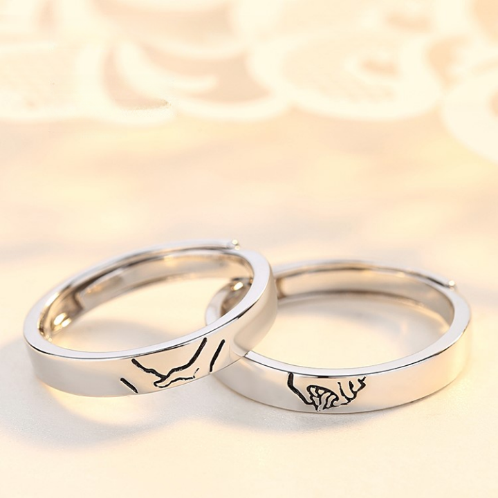 Promise Rings for Couples - Hold My Hand Matching Rings | E91 - Perfect for Anniversaries, Engagements & Romantic Gifts