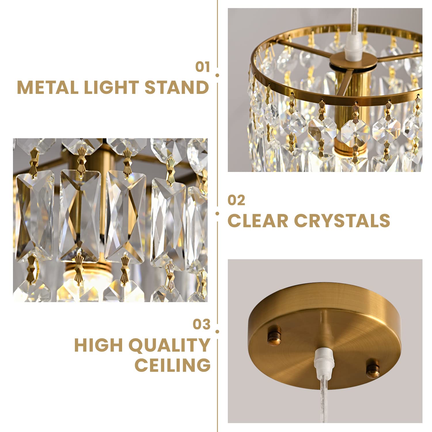 Modern Gold Crystal Chandelier - 2-Pack Linear Raindrop Pendant Lights for Kitchen Island, Dining Room, Bedroom & Living Room | Elegant Ceiling Lighting Fixture for Hallway, Entryway & Home Decor