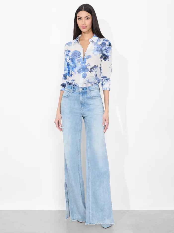 Alice & Olivia Women's Willa Placket Top - Elegant Button-Down Blouse for Work, Office & Casual Outfits | Perfect for Business Attire, Date Nights & Everyday Wear