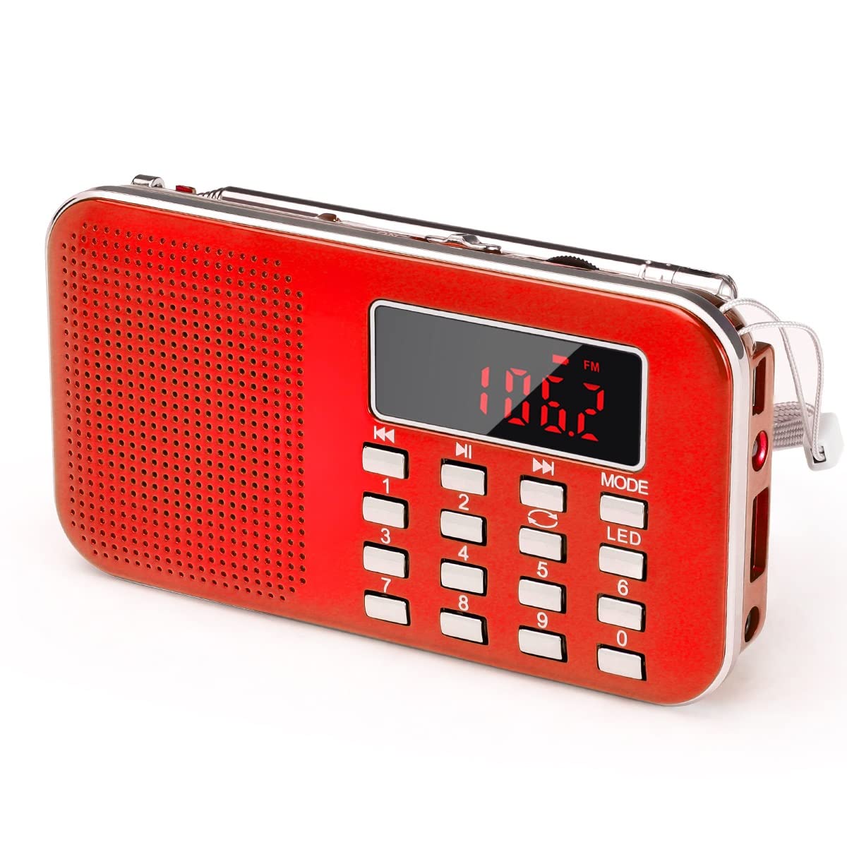 PRUNUS Mini Portable AM/FM Radio with MP3 Player, LED Flashlight, Digital Speaker - Supports Micro SD/TF Card & USB, Auto Scan, 1200mAh Rechargeable Battery - Perfect for Camping, Travel, Emergency and Outdoor Activities [Latest Version]