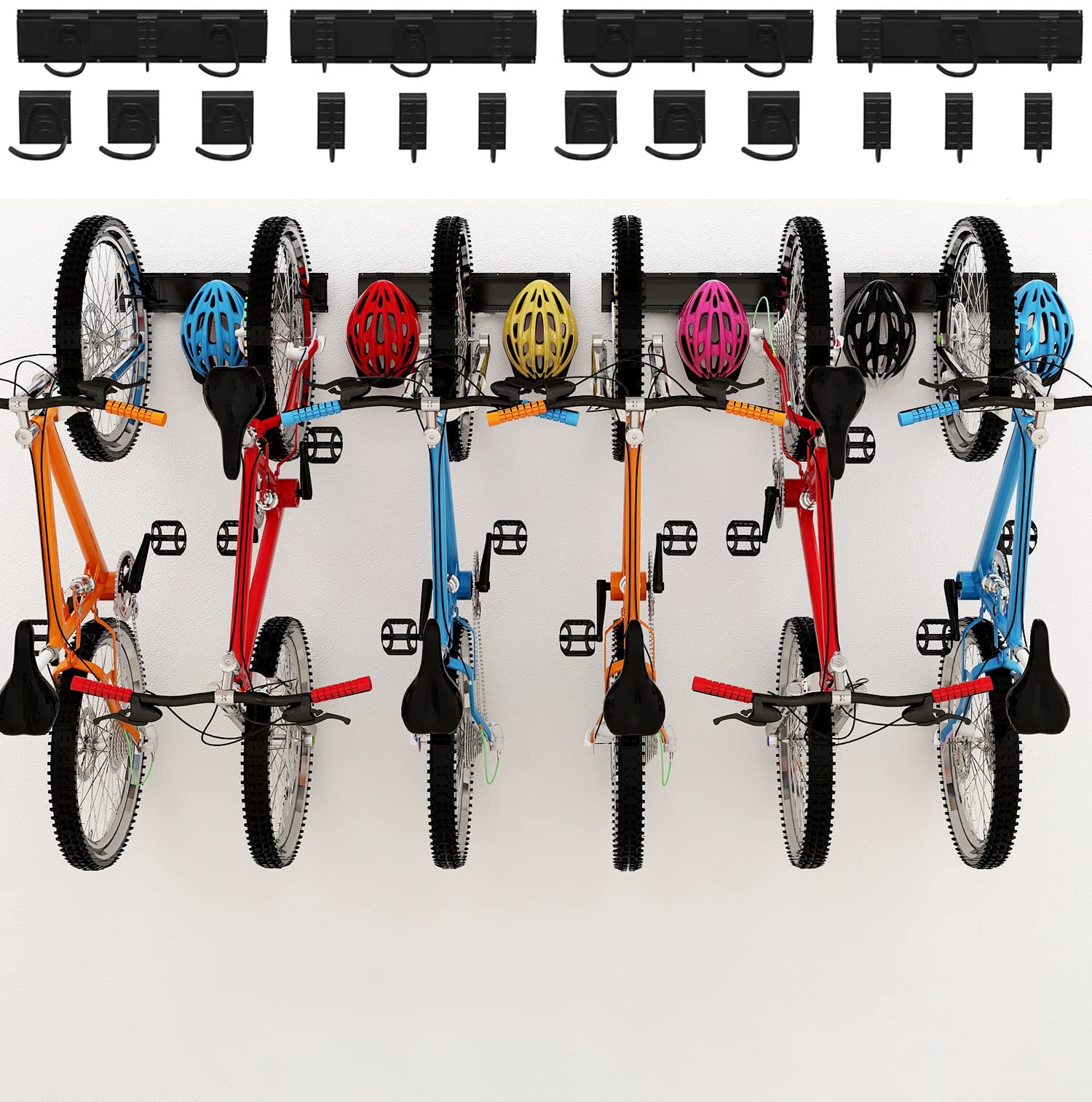 DIRZA Heavy Duty Wall Mount Bike Rack - Holds 6 Bicycles Up to 500lbs - Adjustable Garage Bike Storage Hanger with 6 Bike Hooks & 6 Accessory Hooks - Perfect for Home, Garage, Basement & Indoor Cycling Storage