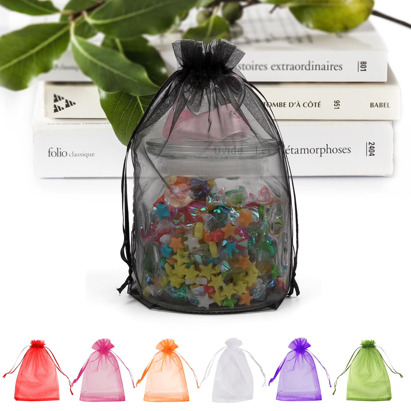 Premium Sheer Organza Mesh Bags 100 Pack (6x9 Inches) - Elegant Drawstring Gift Bags for Weddings, Parties, Festivals & Makeup Storage - Perfect for Wedding Favors, Bridal Shower Gifts, Jewelry Packaging & Party Decorations - Black