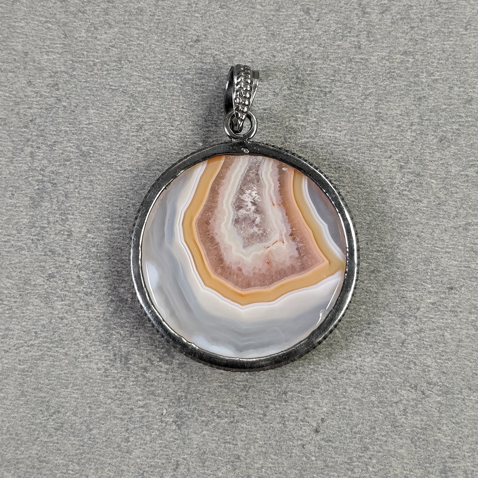 925 Sterling Silver Pendant with Natural Botswana Agate Gemstone - 15.70g Victorian Round Bezel Set Jewelry for Women | Perfect for Gifts, Weddings & Special Occasions