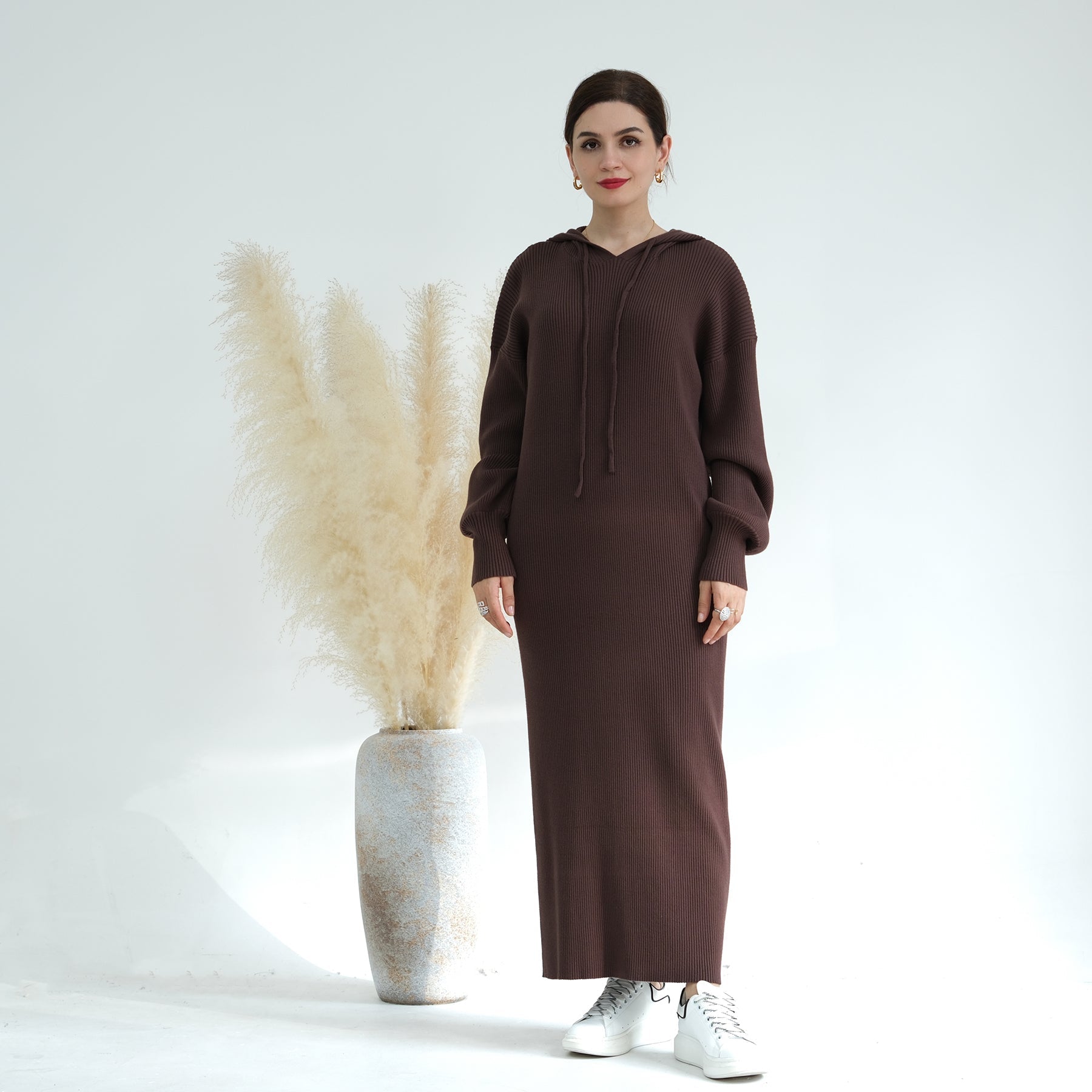 Bell Sleeve Maxi Sweater Dress for Women - Soft Knit Long Sleeve Boho Chic Fall Winter Outfit (Brown) - Perfect for Casual Wear, Date Nights & Holiday Parties