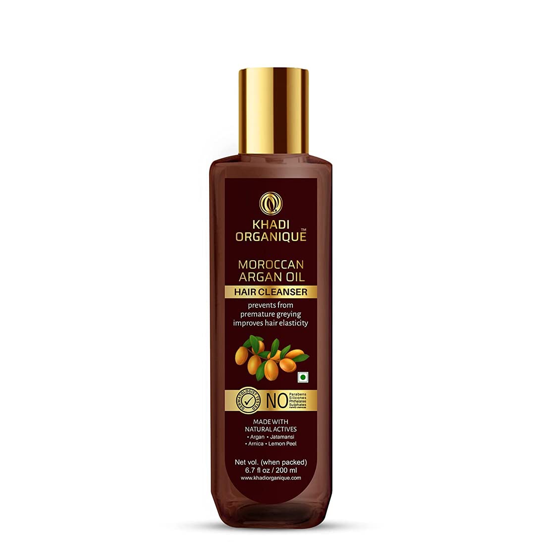 Khadi Organique Moroccan Argan Oil Shampoo for Hair Fall Control - Sulfate & Paraben Free Formula for Smooth, Silky & Strong Hair (200ml) | Ideal for Dry, Damaged Hair & Daily Hair Care Routine