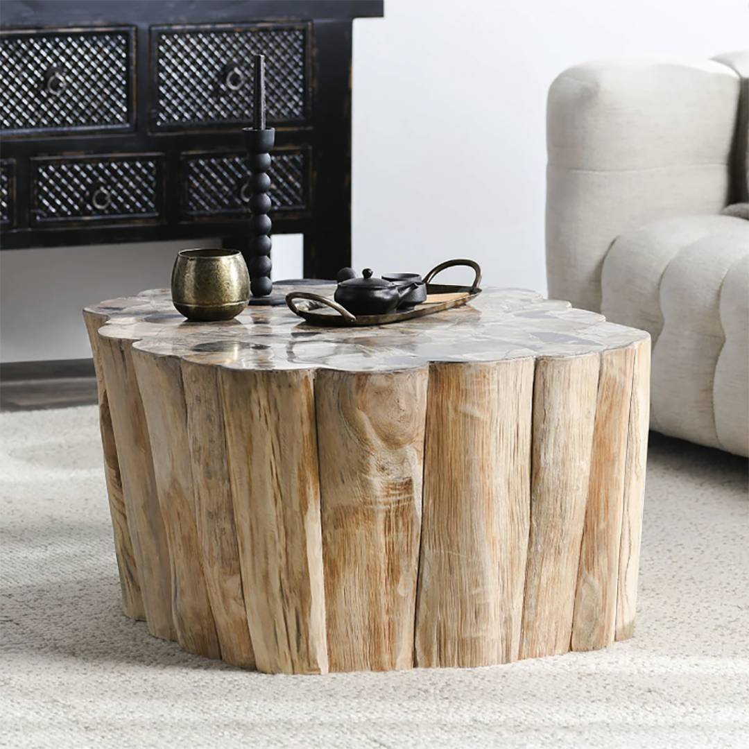 Norwest Petrified Wood Coffee Table - Natural Live Edge, Unique Rustic Home Decor for Living Room, Perfect for Farmhouse & Modern Interior Design