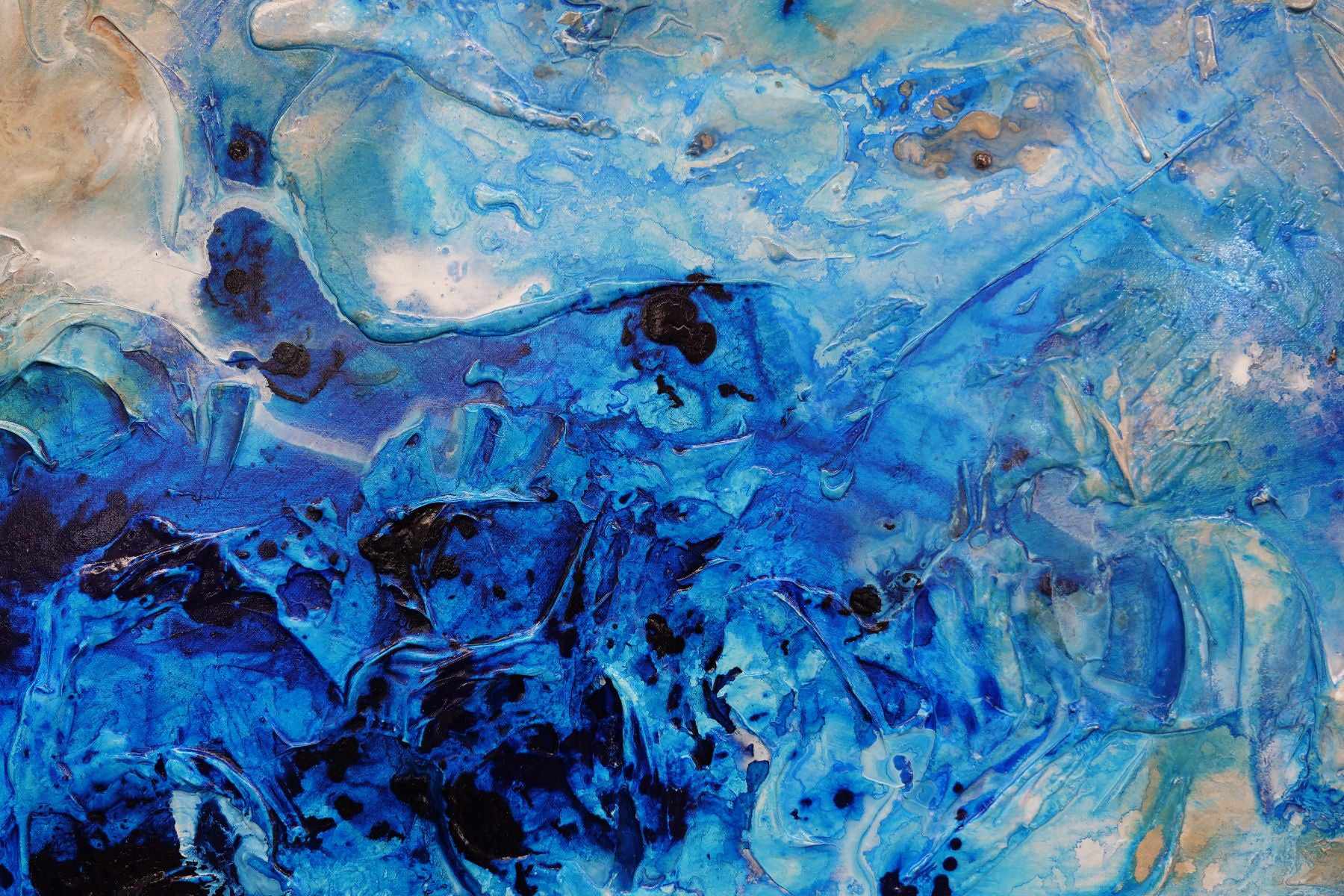 Blue Cream Textured Abstract Painting - 190cm x 100cm Sapphire Casbah Wall Art for Living Room, Bedroom & Office Decor | Modern Large Canvas Artwork