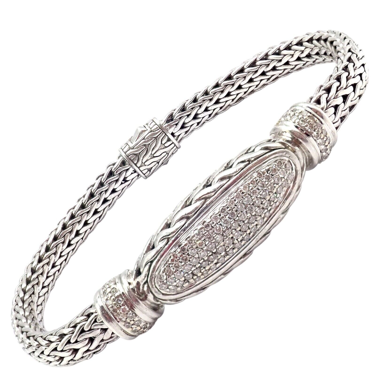 Authentic John Hardy Sterling Silver 18k Gold Plated 1 Carat Diamond Bracelet for Women - Size M - Perfect for Weddings, Anniversaries & Special Occasions