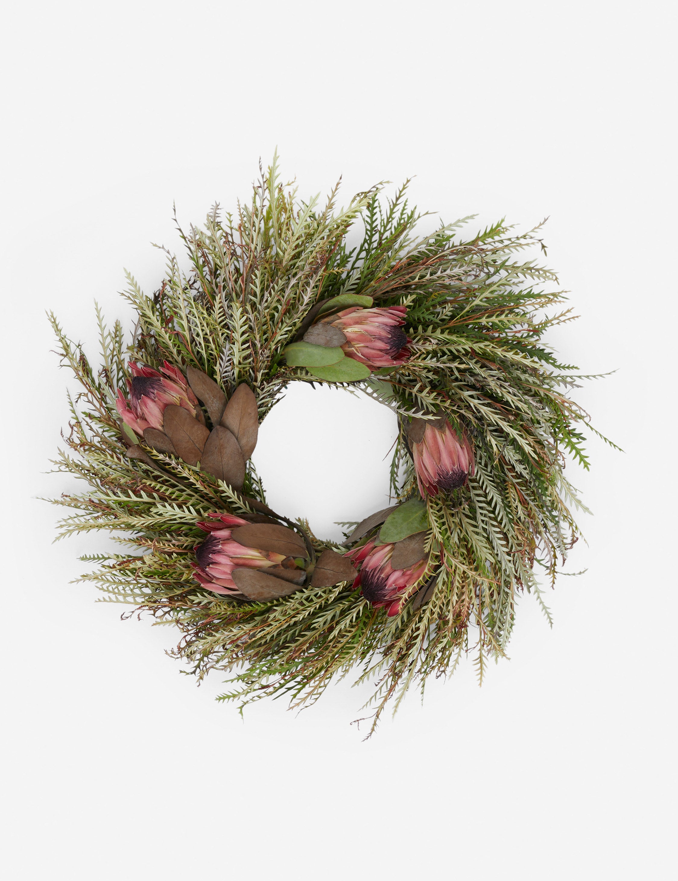 Fresh Handmade Grevillea and Pink Ice Protea Wreath - Elegant Floral Decor for Home, Wedding, and Special Occasions
