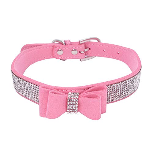 Sparkling Rhinestone Dog Collar - Soft Suede Leather Pet Collar with Crystal Diamonds for Small Dogs & Cats | Perfect for Parties, Weddings & Special Occasions
