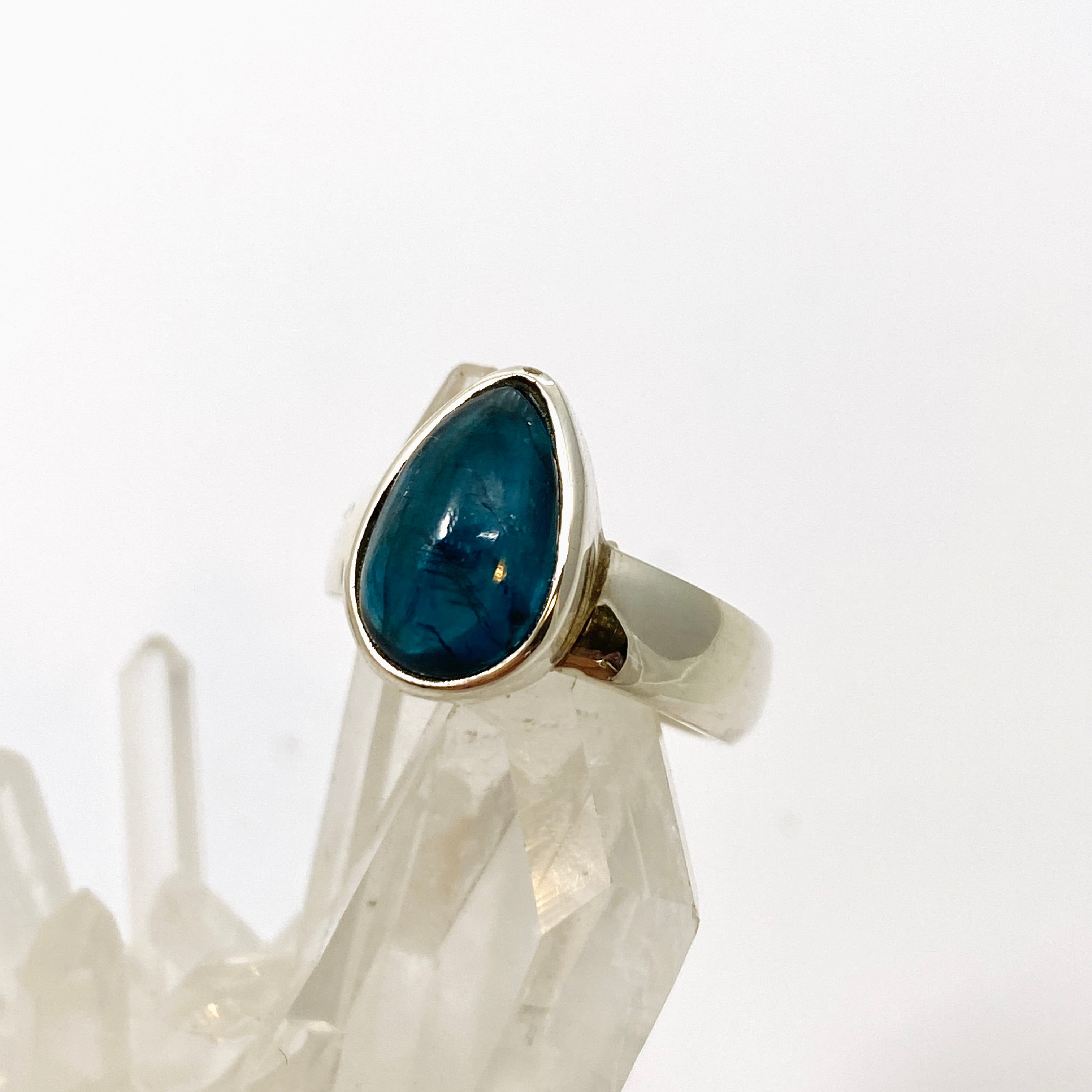 Blue Kyanite Teardrop Cabochon Ring Size 6.5 PRGJ816 - Handmade Sterling Silver Jewelry for Women, Perfect for Meditation, Healing & Spiritual Gifts