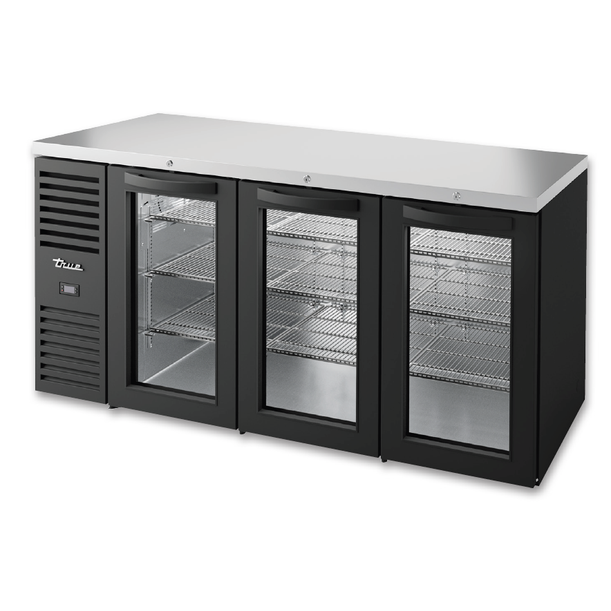Commercial True 75 Back Bar Refrigerator with 3 Glass Doors - Perfect for Bars, Restaurants, and Entertainment Venues