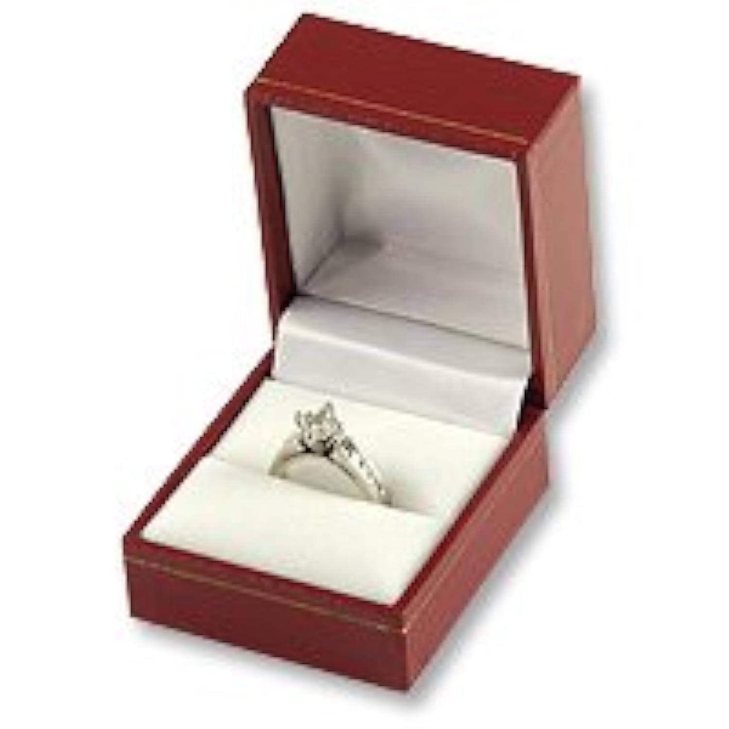 Cartier Style Ring Box - Red Leatherette Jewelry Gift Box for Engagement, Wedding & Proposal - Perfect for Ring Storage & Presentation