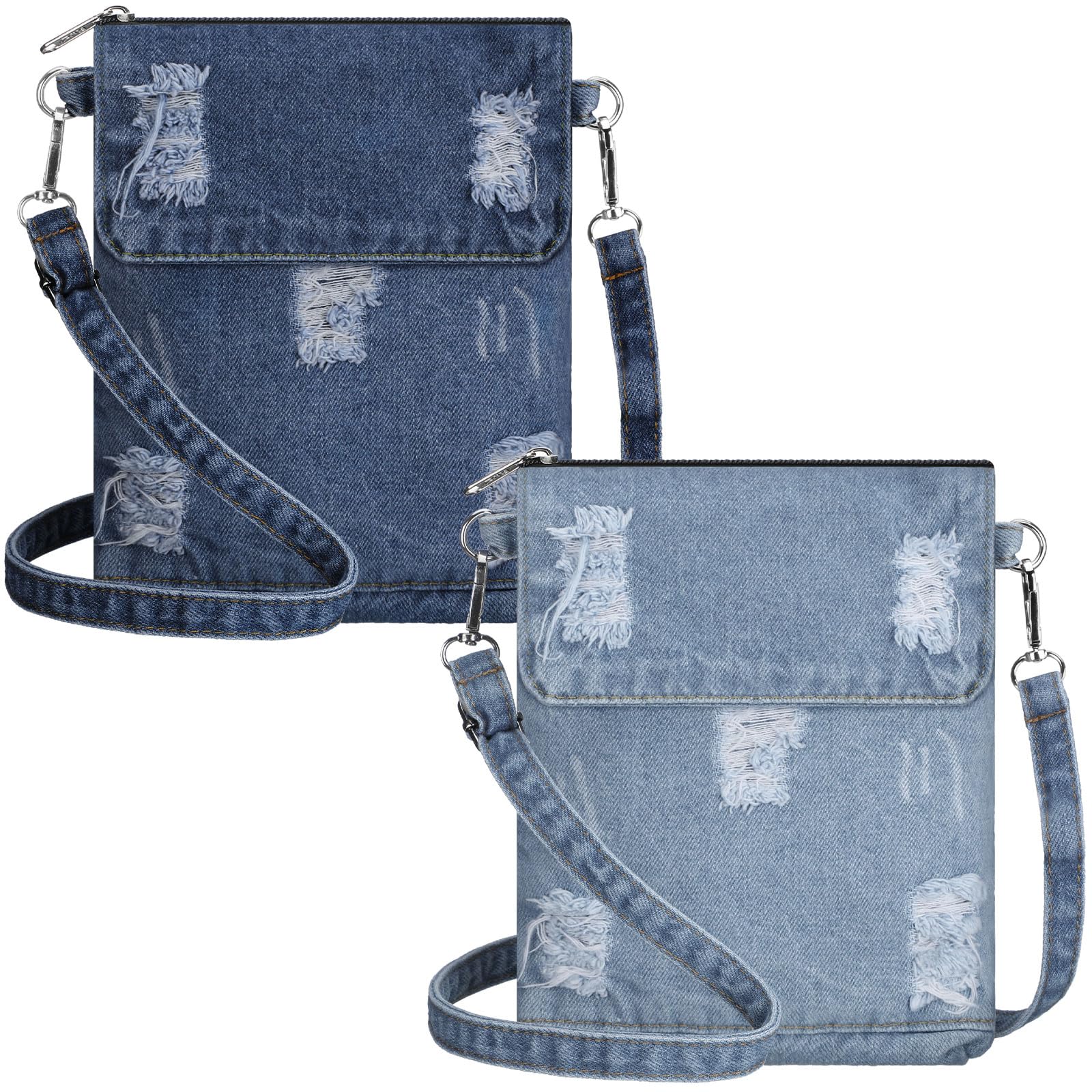2 Pack Vintage Denim Crossbody Bags for Women - Adjustable Shoulder Purse with Phone Pocket, Retro Small Jean Handbag | Perfect for Daily Use, Travel, Shopping & Casual Outings
