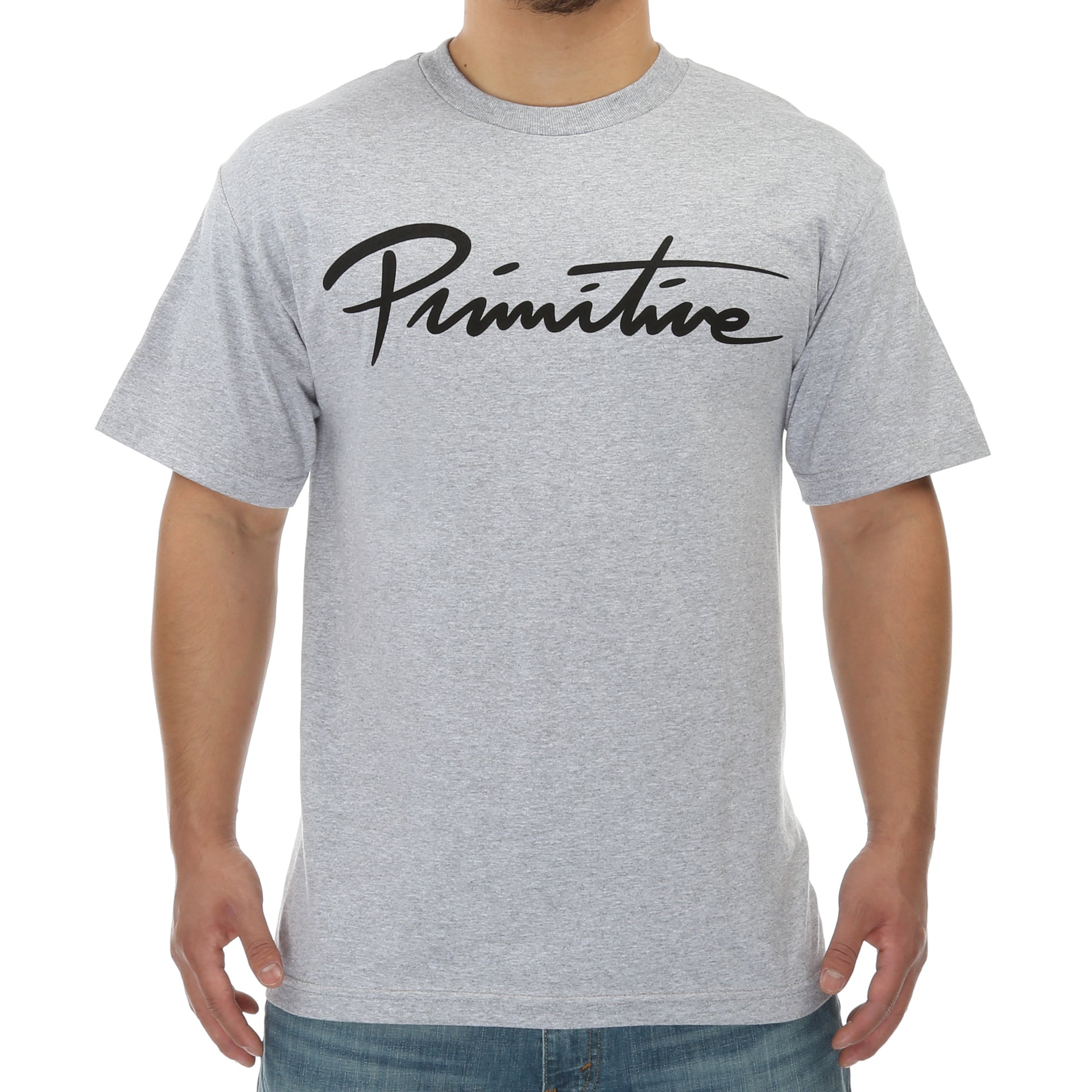 Primitive Nuevo Script Tee - Athletic Heather Cotton T-Shirt for Men | Streetwear Fashion & Skate Style | Perfect for Casual Wear, Skateboarding & Urban Outfits
