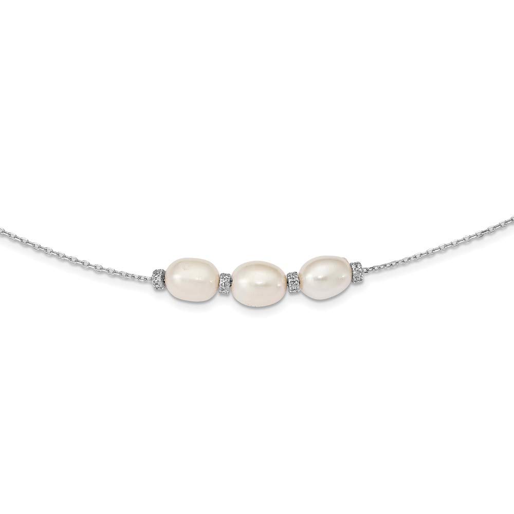 925 Sterling Silver CZ Cubic Zirconia & Freshwater Pearl 2-Inch Extender Necklace with Lobster Clasp - 15.5